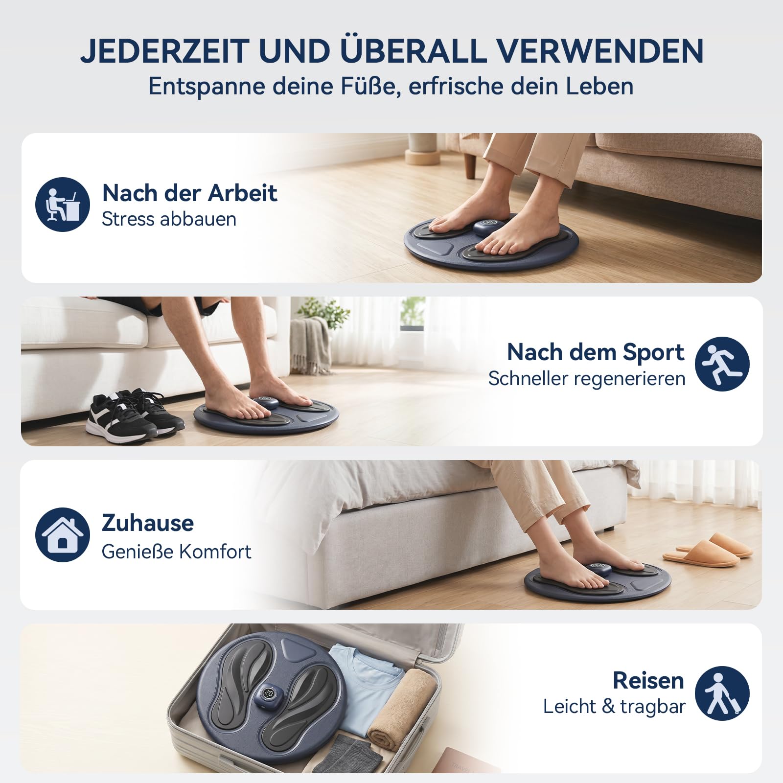 Vollsilikon EMS Fußmassagegerät, Durchblutungsstimulator für Füße & Beine | Fußmassageauflage mit EMS & TENS | Durchblutung | Lindert Fußschmerzen, Neuropathie, Krämpfe & Schwellungen