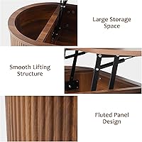 Vista 4 de QHITTY Fluted Coffee Table with Lifting Top, Oval Wood Lift Top Coffee Table with Hidden Compartment, Mid Century Pull up Center Tables for Living