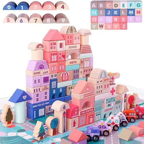 CICITOYWO Juego de bloques de construcción de madera para niños, apilador de construcción apilable, aprendizaje preescolar, juguetes educativos