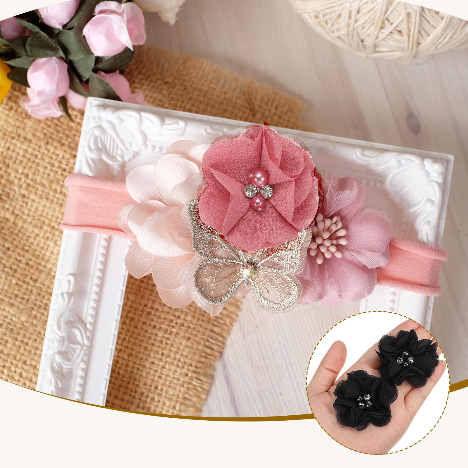 Fleurs 3D En Mousseline Avec Strass - Lot De 30, 5.6 Cm, Pour DIY, Mariage, Décoration Couronne