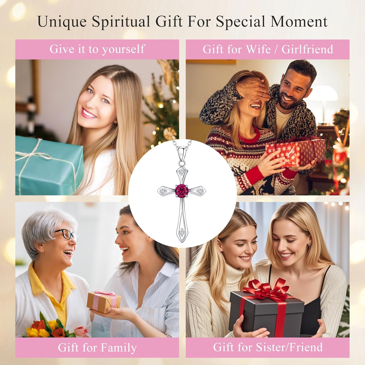 Cross Necklace for Women,925 Sterling Silver Birthstone Necklace with Diamond Faith Religious Birthstone Jewelry Birthday Holiday Gifts for Her/Wife/Mom/Girlfriend - Image 6