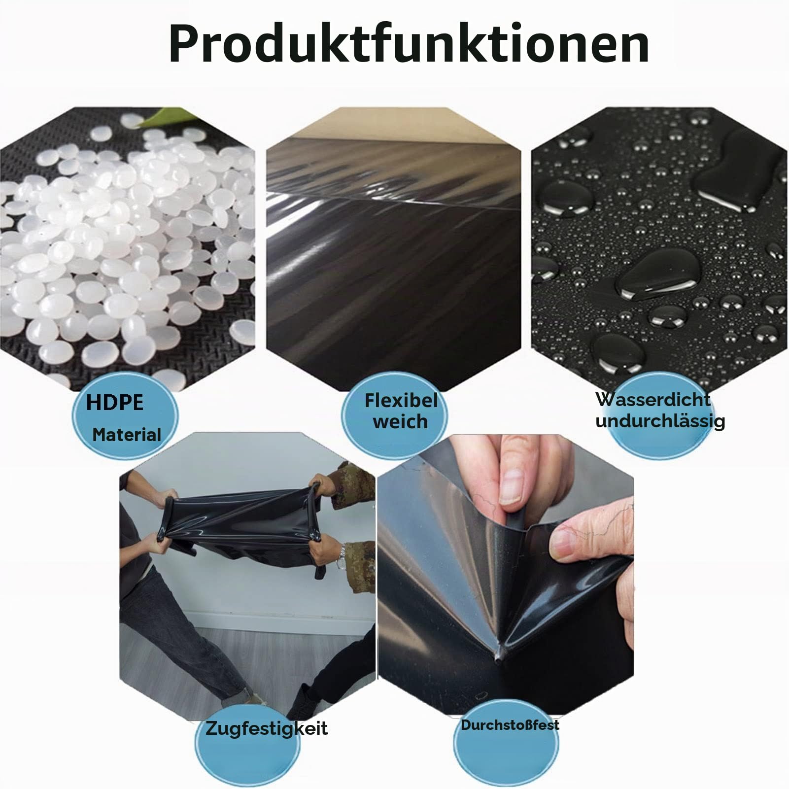 Verstärkte 35S Polyethylen-Teichfolie, 6 x 8 m, schwarz, UV-beständig, für Koiteiche, Gartenpools und Bewässerung, einfache Installation, langlebige und zuverlässige Lösung