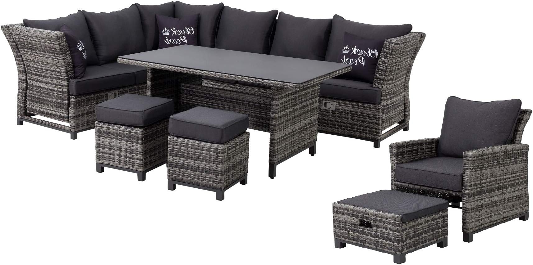 Mandalika Garden High 3 in 1 Dining Poly Rattan Lounge Santa Cruz Deluxe XL Black Pearl Left with Adjustable Armrests Flexible Use