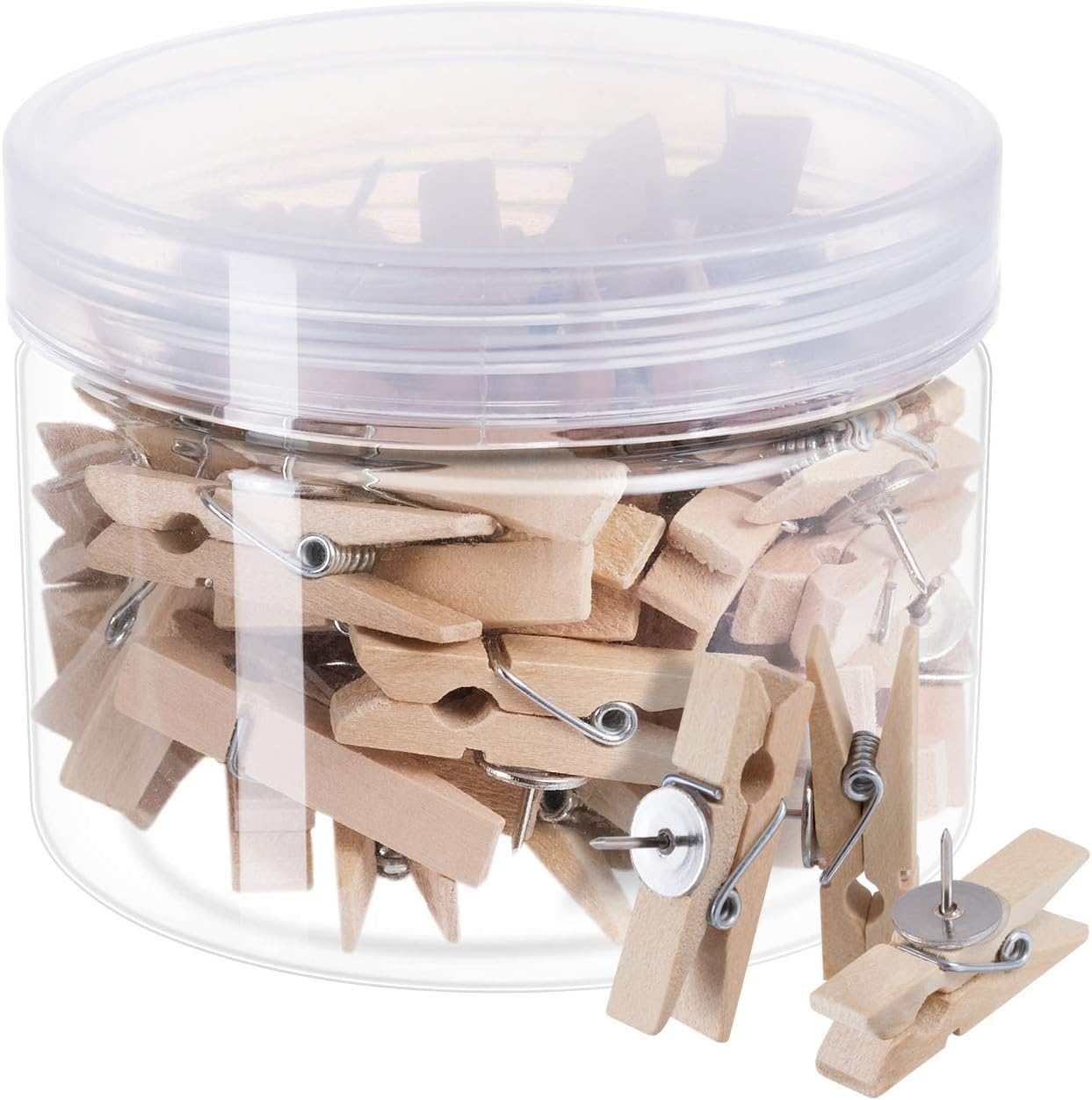 favide Push Pin with Wooden Clips Pushpins Tacks Thumbtacks for Cork Boards Artworks Notes Photos, Craft Projects, Offices and Homes, Pack of 50