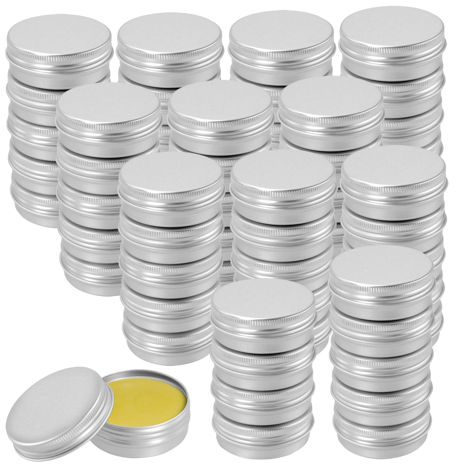 SENJEOK 60 PCS 30ml Silver Aluminium Tin Can,1oz Round Aluminium Tins with Lids, Small Metal Travel Container Jars for Candle Making, DIY Crafts