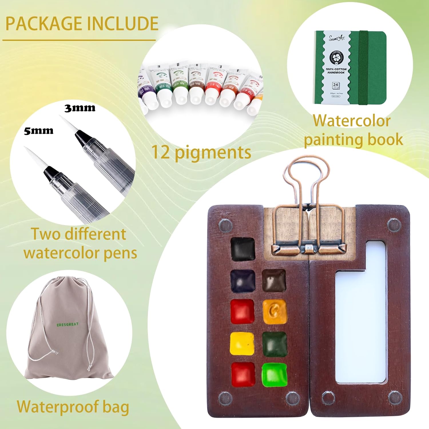 Tobios Watercolor Set Tobios Mini Watercolor Paint Set Travel Watercolor Sets Mini Paint Pad Pocket Artist Watercolour Travel Sets Pocket Watercolour Kit Portable Paint Palette - Image 3