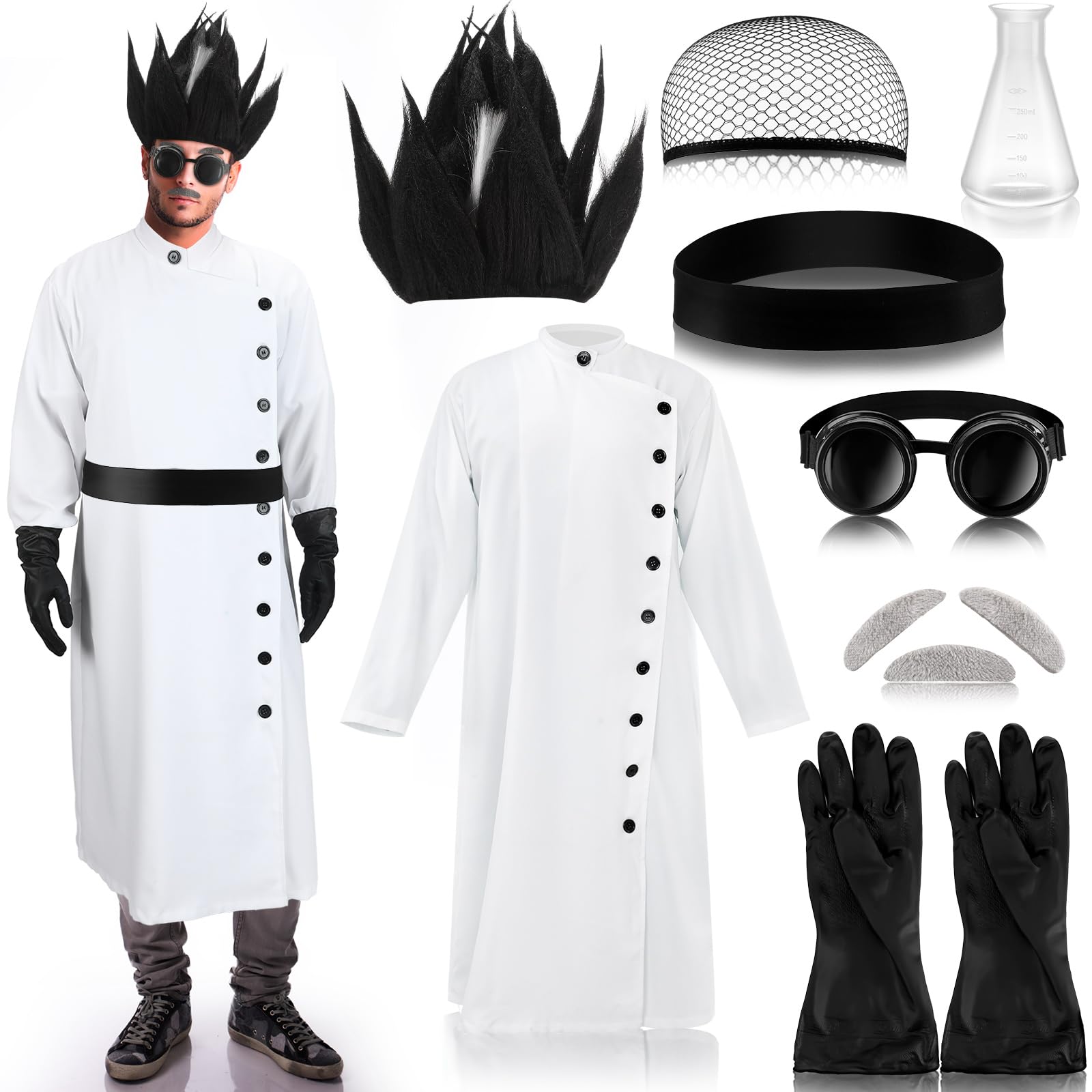 Jiuguva 9 Pcs Halloween Mad Scientist Costume for Men