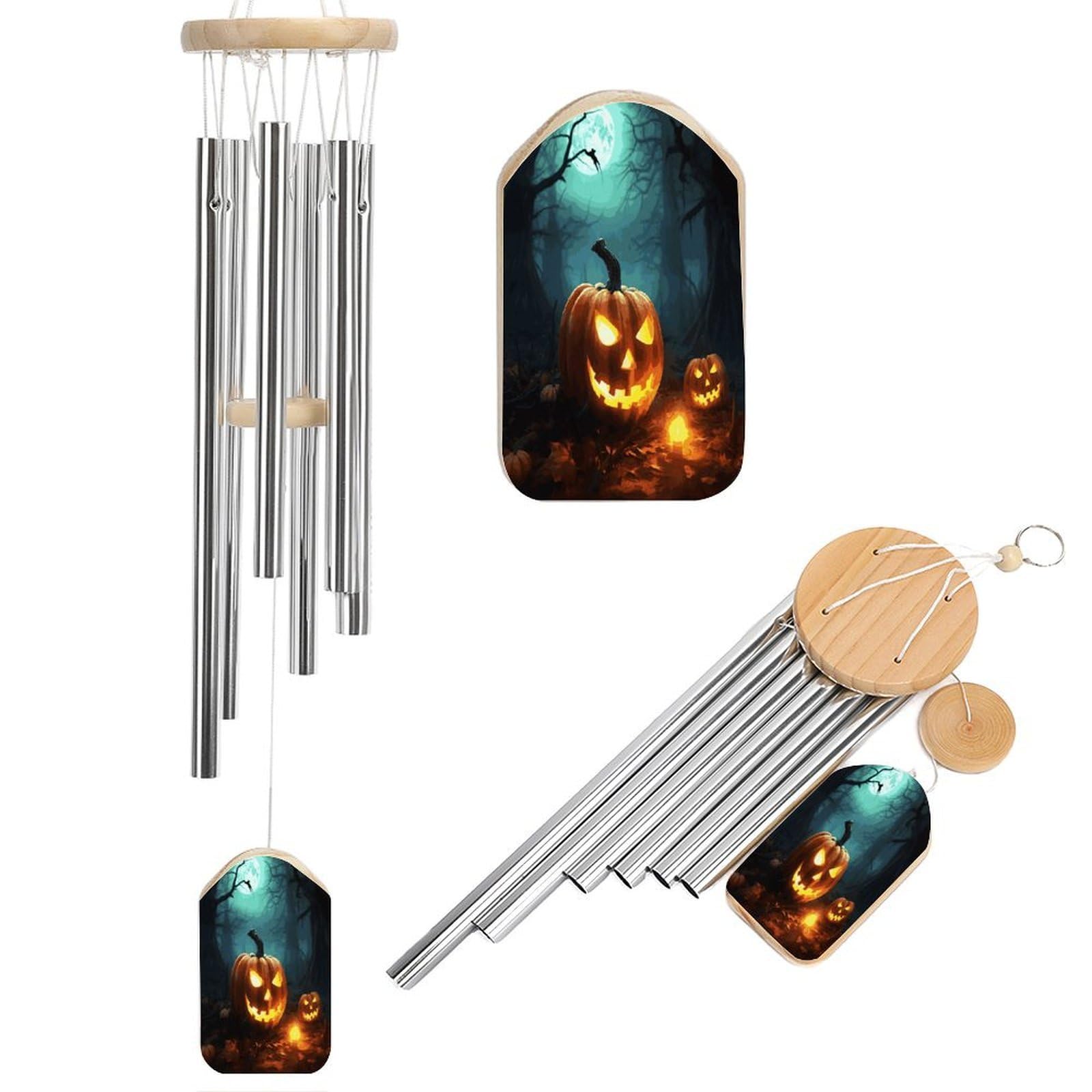 Btcowzrv Style Happy Halloween Pumpkins Wind Chimes For Outside, Hanging Windchimes With 6 Aluminum Tubes, Memorial Wind Chime For Patio Backyard Garden And Outdoor Decor