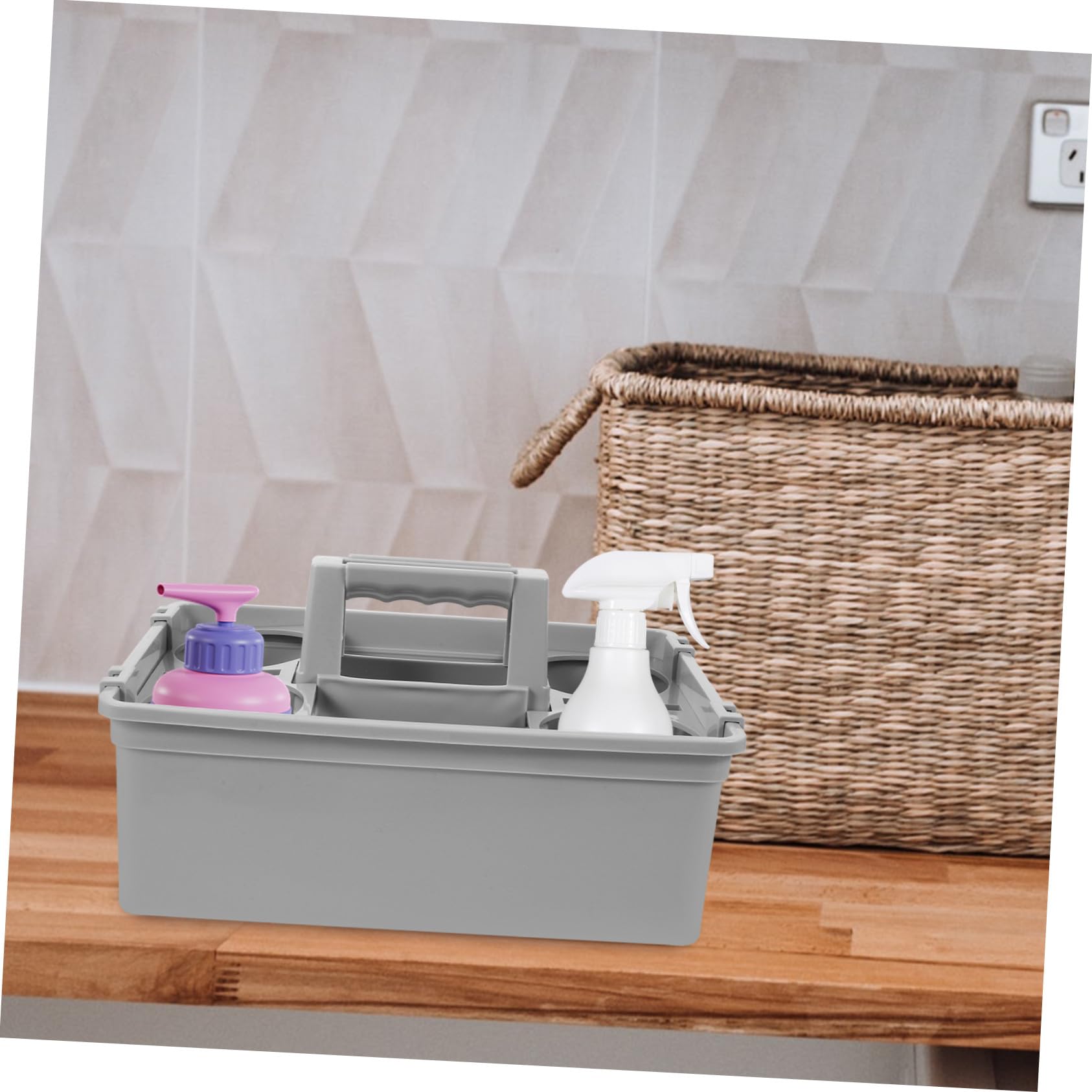 Cesta de Almacenamiento Compartimentos Separados y Asa Ergonómica para Organizador Productos de Limpieza en Plástico Resistente y Transporte Cómodo