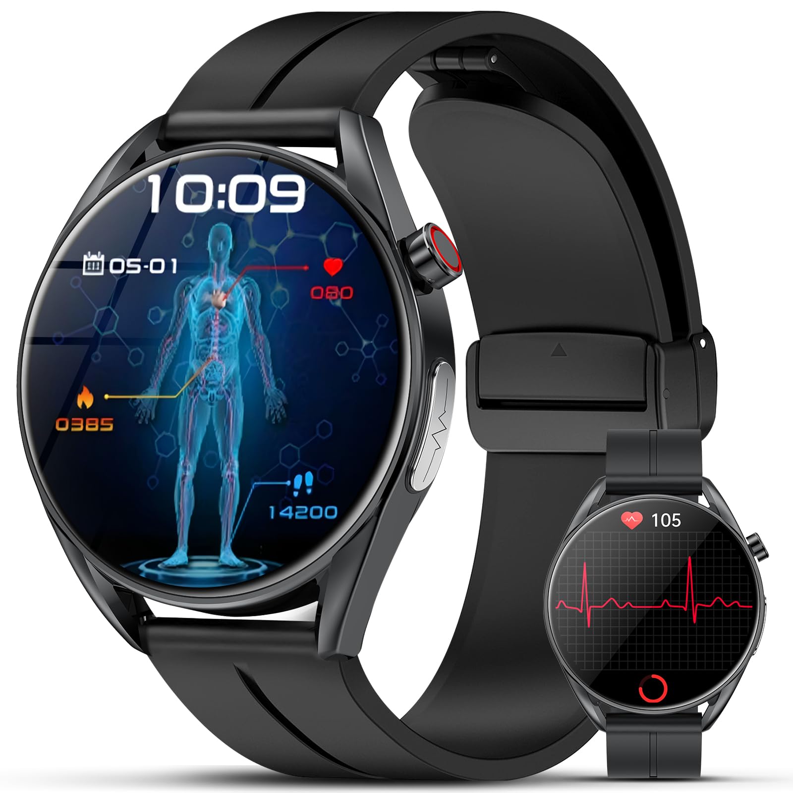 Marsyu Montre Connectée avec ECG/HRV/IMC/SPO₂/Sommeil, Sport Santé 24h IP68
