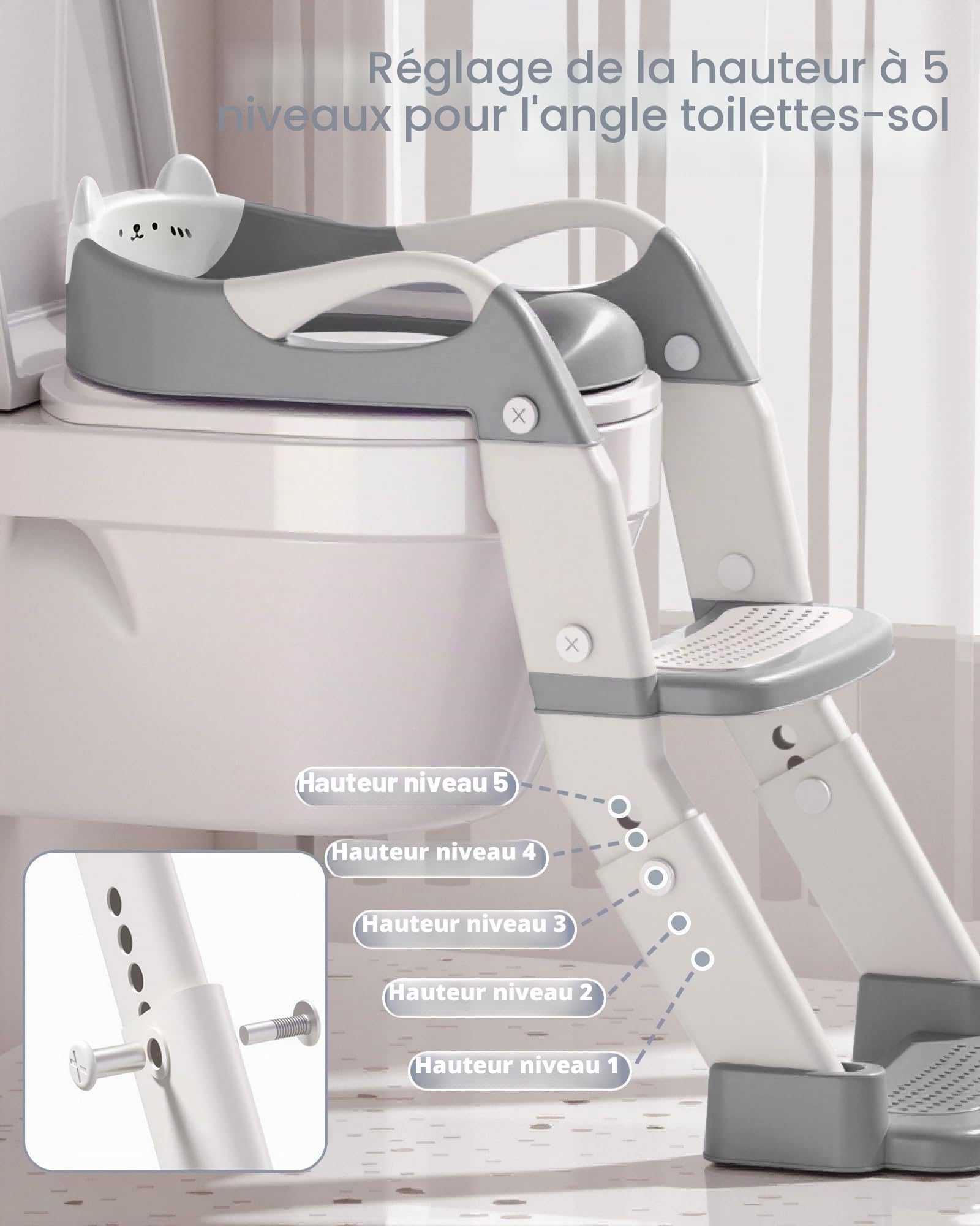 Reducteur Toilette Enfant—Adaptateur Toilette Enfant 3 en 1 AntidéRapant, RéSistant à L'Eau, Avec Pare éClaboussures IdéAl Pour L'Apprentissage de la Propreté en Autonomie (Gris)