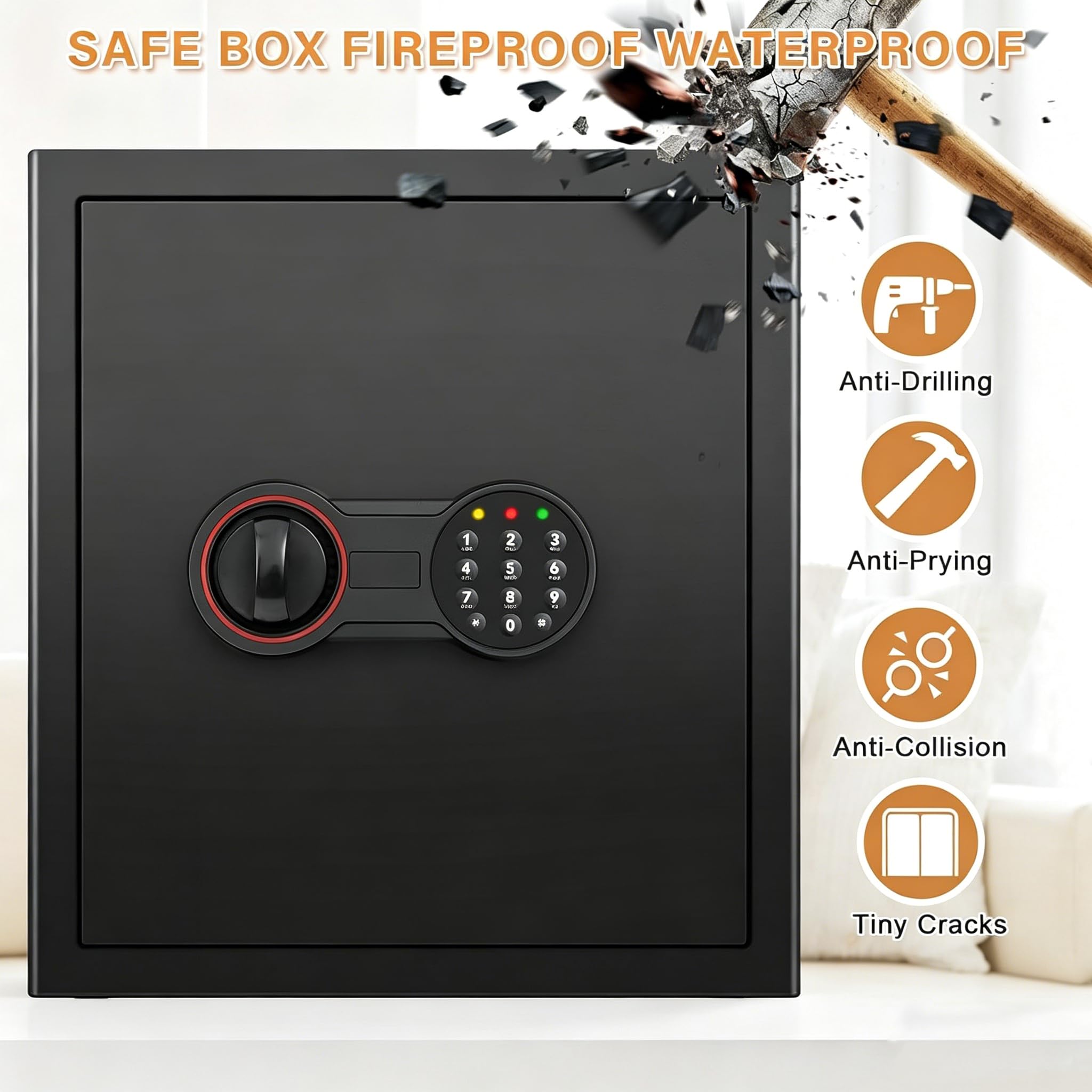 Cassaforte da 50 l, grande cassaforte per la casa, cassaforte con serratura a combinazione, chiave, ripiano rimovibile, cassaforte di sicurezza digitale per denaro, documenti, medicinali, oggetti di
