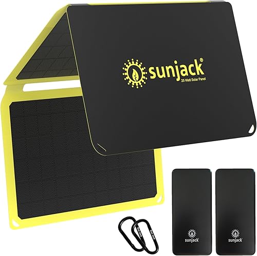 SunJack Panel solar monocristalino ETFE plegable de 25 vatios impermeable IP67 + 2 bancos de energía de 10000 mAh con USB-A y USB-C para teléfonos