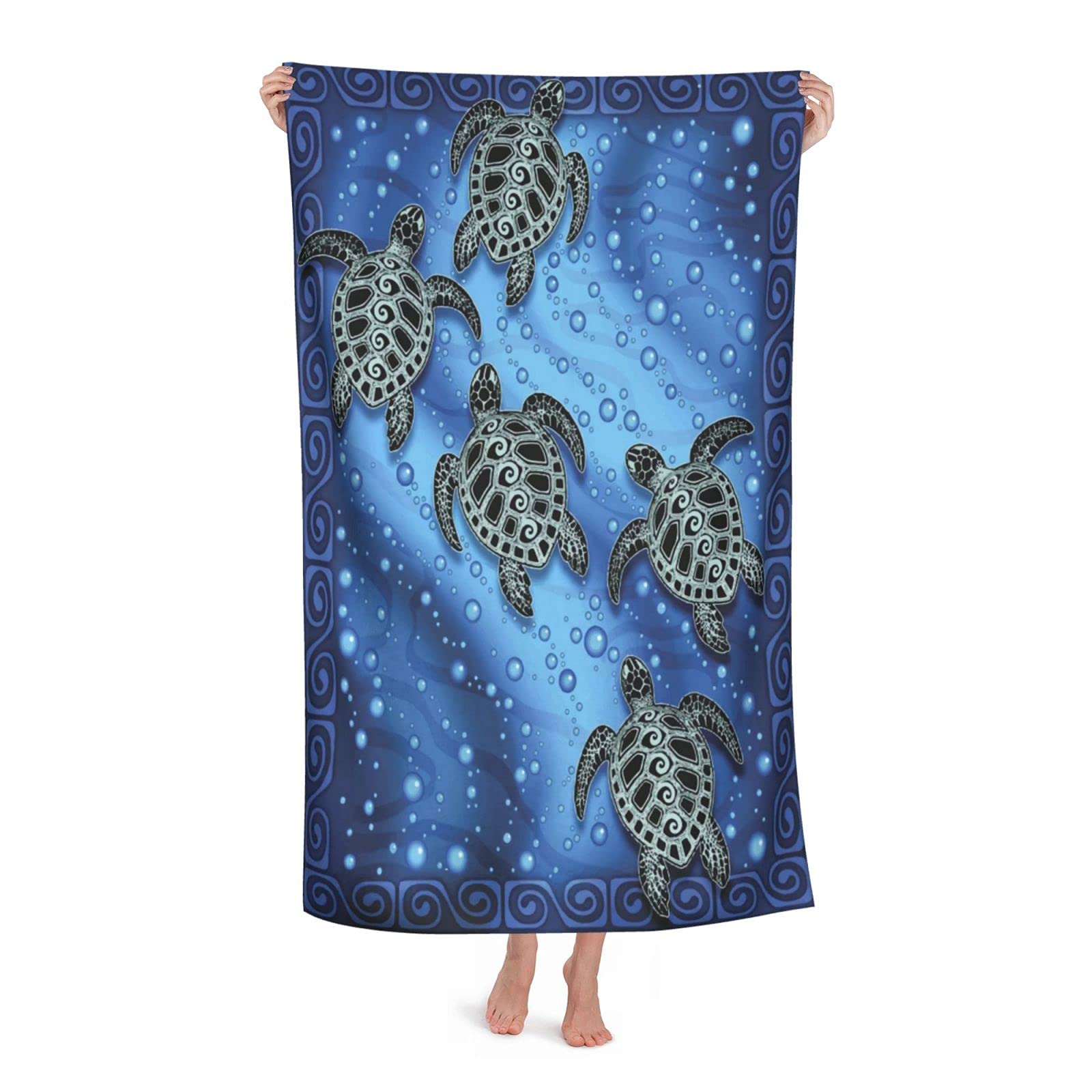 LSRCPD Tribal Sea Turtles Beach Towel Highly Absorbent Microfiber Beach Blanket Soft Bath Towels 80 x 130 cm