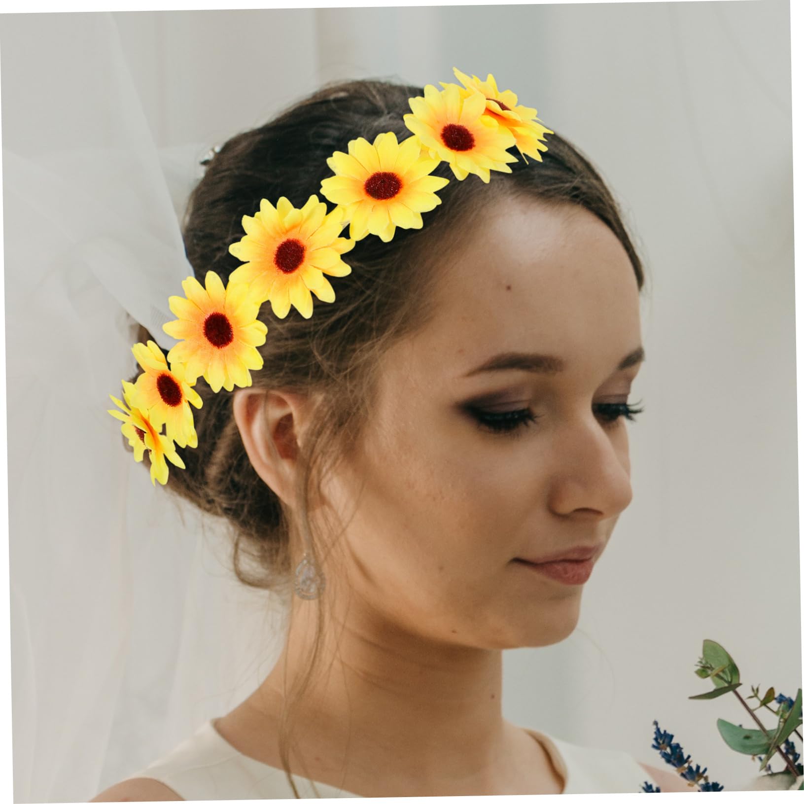 Housoutil 20 Piezas Girasol Cuerda Para El Cabello Guirnalda De Flores Tiara Lazos Para El Cabello Banda Para La Cabeza Bandas Para El Cabello Trajes De Niña Decoración Del Cabello Diadema