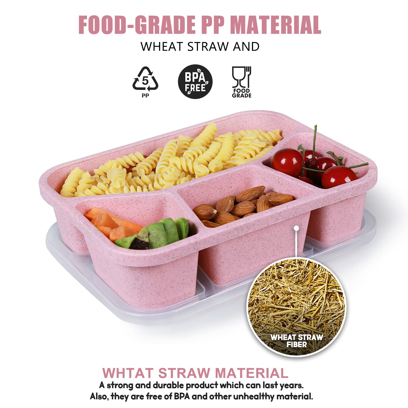 4 Pack Meal Prep Plastic Microwavable Lunch Containers with 4