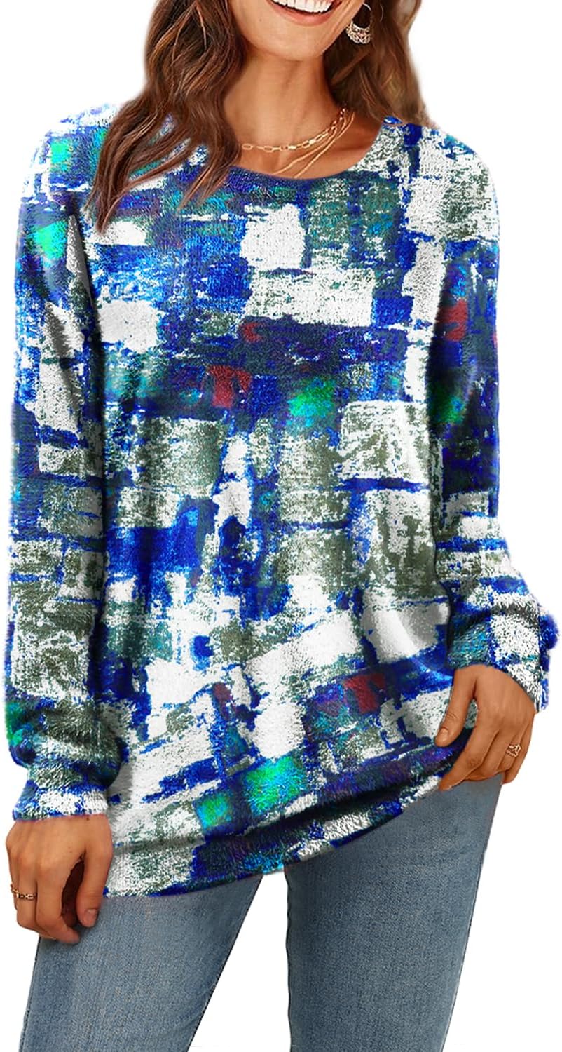 YESNO Women Christmas Sweater Graphic Printed Oversized Pullover Sweaters Casual Loose Knit Tops S01