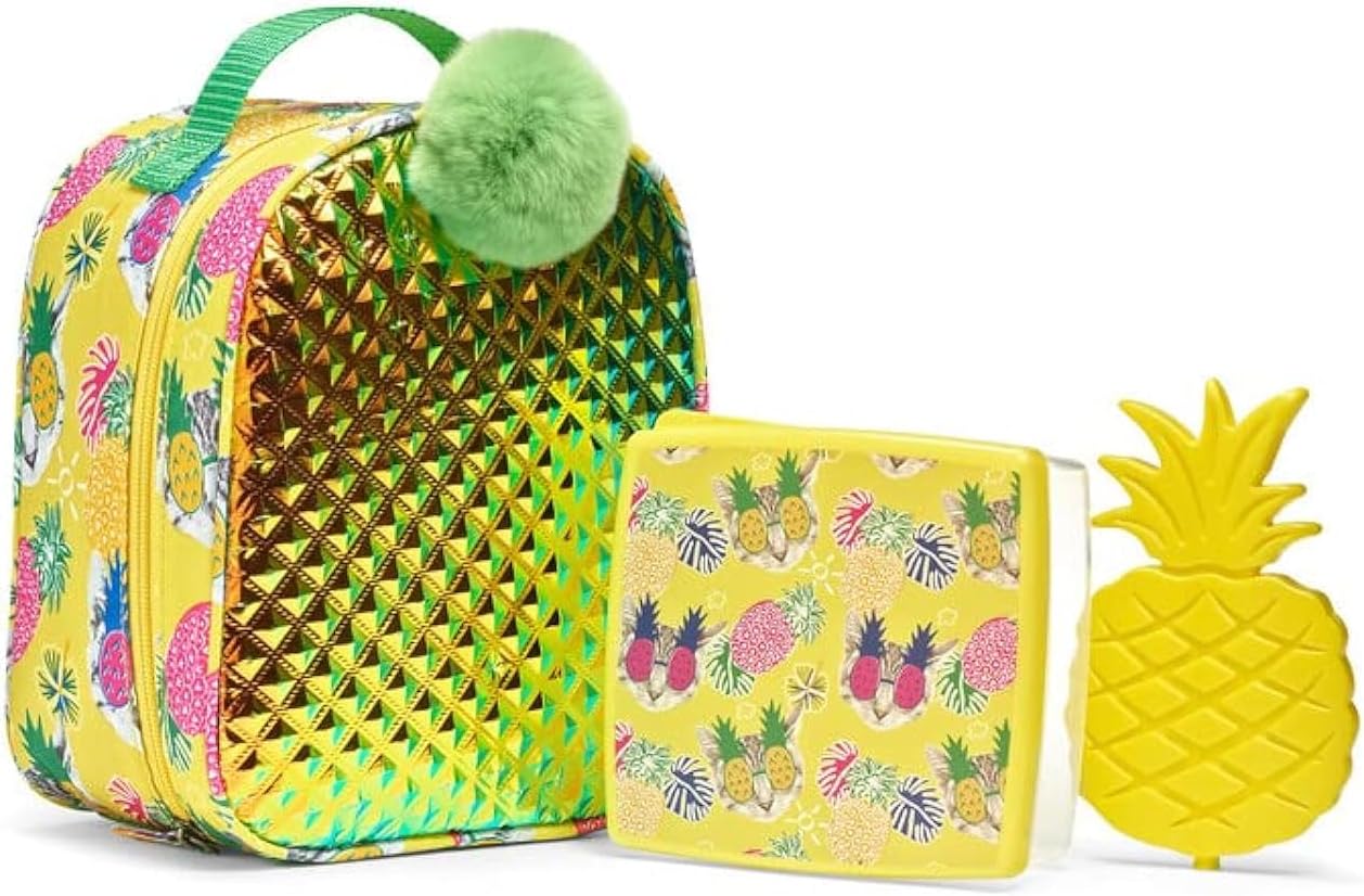 Fit & Fresh Insulated Lunch Box For Kids Boys & Girls, Lunch Bag For Kids With Matching Lunch Container And Ice Pack, School Lunch Box, Pinapple Kit