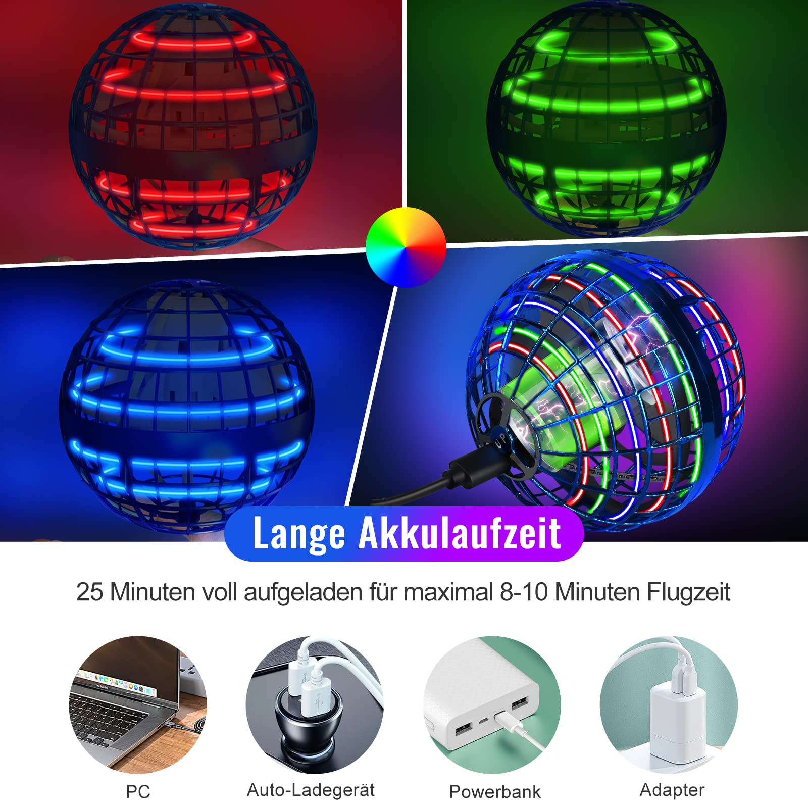 semai Latająca piłka, latająca kula ze światłem RGB, zabawka dla chłopców magiczna kula, ręcznie sterowane pływające kulki prezenty dla chłopców dziewcząt 6-12 lat - 2 niebieski