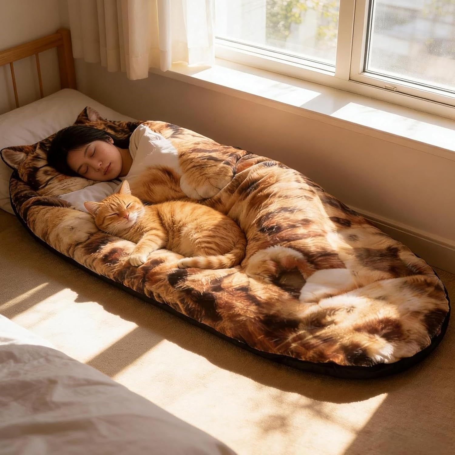 Plush Cat Print Envelope Sleeping Bag, Cat Sleeping Bag for Humans, Giant Plush Envelope Design with Soft Flannel Lining Self, Cute Ćat Themed Warm Blanket for Home,Provide Excellent Warmth Comfort