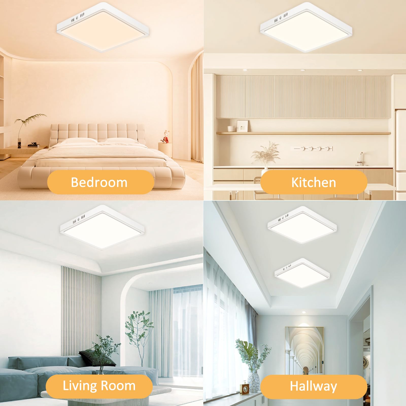 Plafoniera Soffitto 18W 1800LM 4500K IP44 Lampada LED Soffitto impermeabile Quadrata Sottile Plafoniera LED Soffitto Bianco Neutro Ø22CM per Soggiorno Cucina Bagno Cameretta Seminterrato