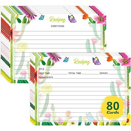Watercolor Cactus Design Recipe Cards 5x7