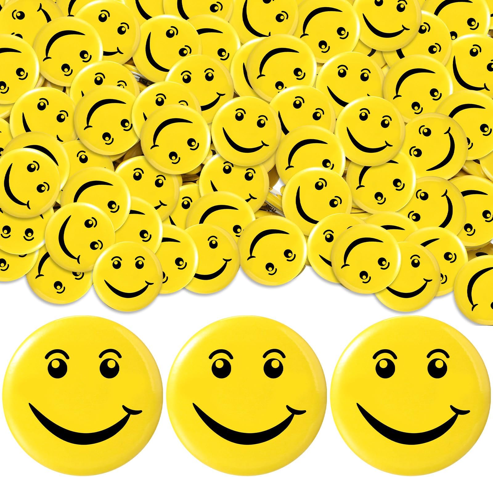 Jexine 300 Pcs Smile Face Button Pins 1 Inch Cute Pinback Buttons Metal Smile Face Buttons Bulk for Classroom Teachers Kids Students Staff Clothes Gifts Backpacks Lapel Decoration (Yellow)