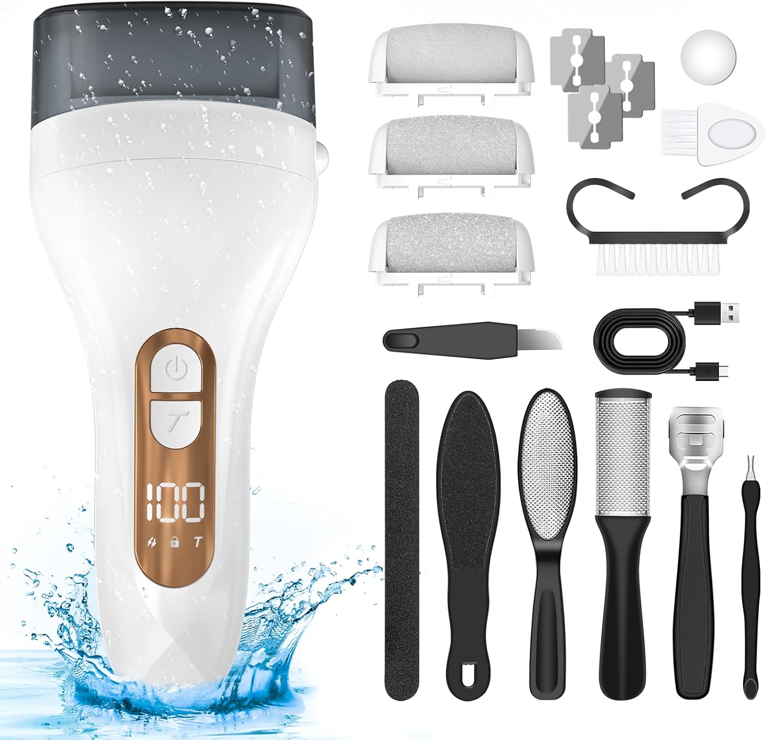 Electric Callus Remover for Feet – with Larger Grinding Head, Portable Pedicure Kit Foot File Callus Remover, Rechargeable Waterproof Foot File for Foot Care Deadskin Remover LCD Display-White Electric Callus Remover for Feet – with Larger Grinding Head, Portable Pedicure Kit Foot File Callus Remover, Rechargeable Waterproof Foot File for Foot Care Deadskin Remover LCD Display-White