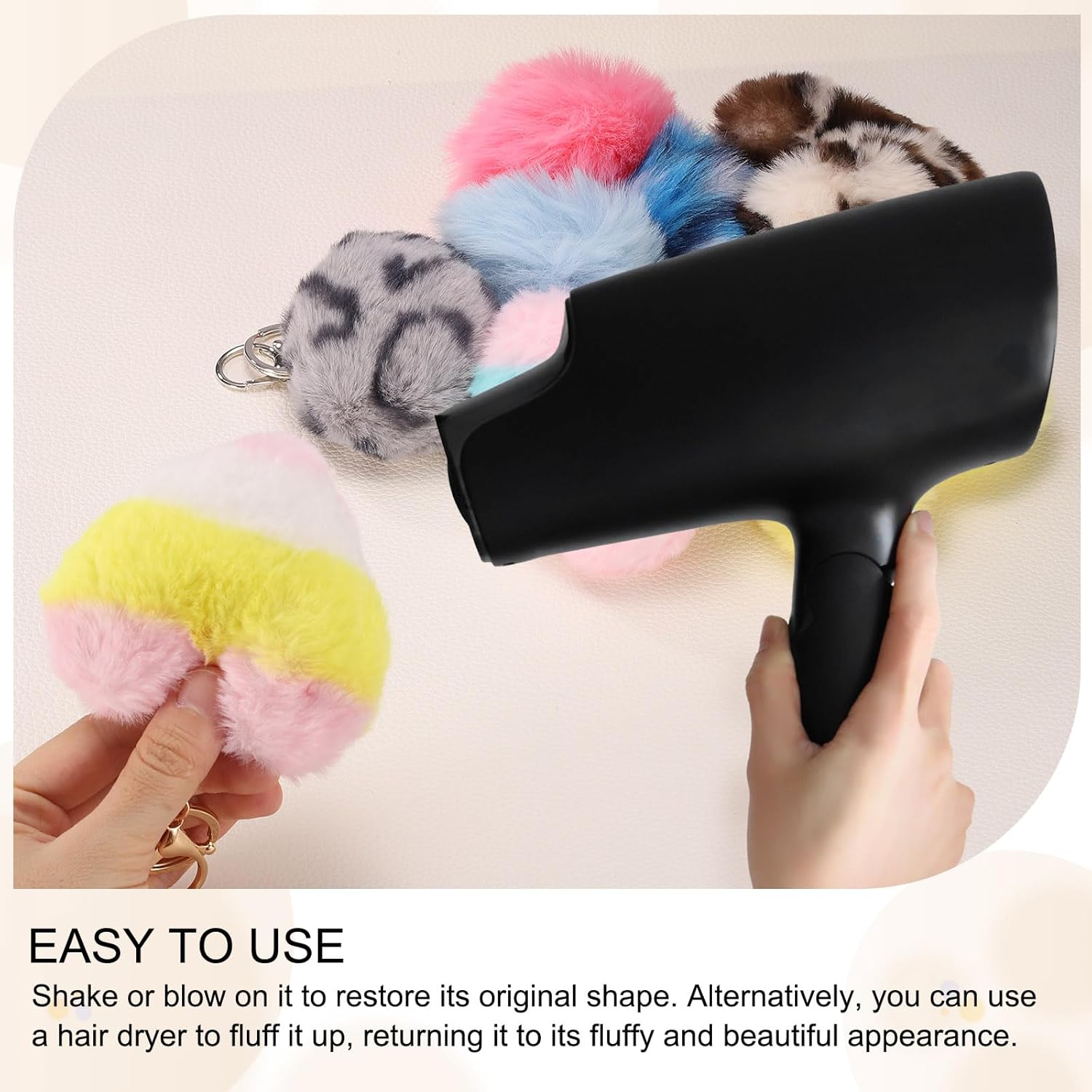 PATIKIL Pom Pom Keychain, Soft Cute Fluffy Heart Key Ring with Lobster Clasp Artificial Rabbit Fur Heart Keychains - Image 5