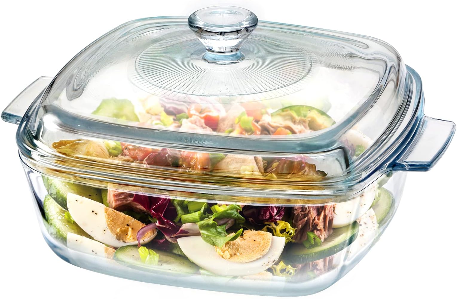 NUTRIUPS Square Casserole Dish with Lid Oven Safe Covered Glass Casserole Dish with Handles, Glass Microwave Bowls With Glass Lids Casserole Cookware (1.5L-Square)
