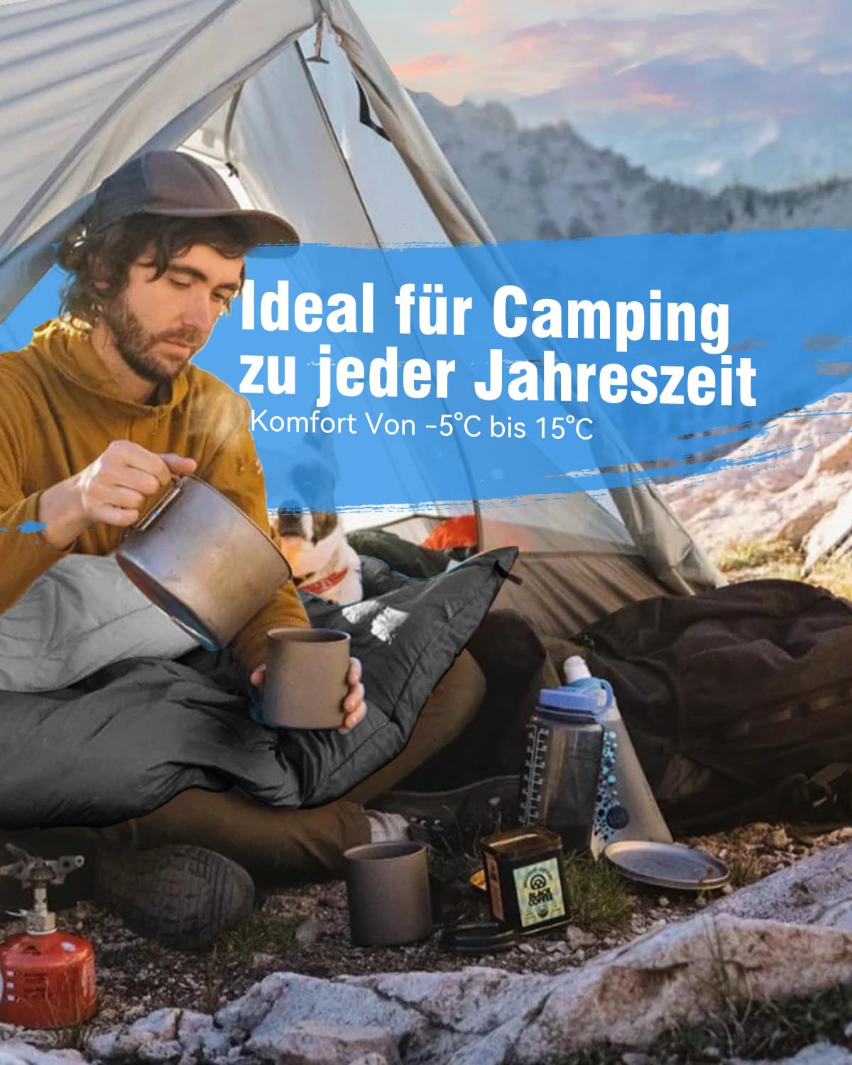 Schlafsack 3-4 Jahreszeiten, Outdoor Wasserdicht Ultraleicht Deckenschlafsack mit Innentasche für Erwachsene Kinder, Tragbare Kompakter Schlafsack für Camping, Wandern, Reise, 220 * 75cm