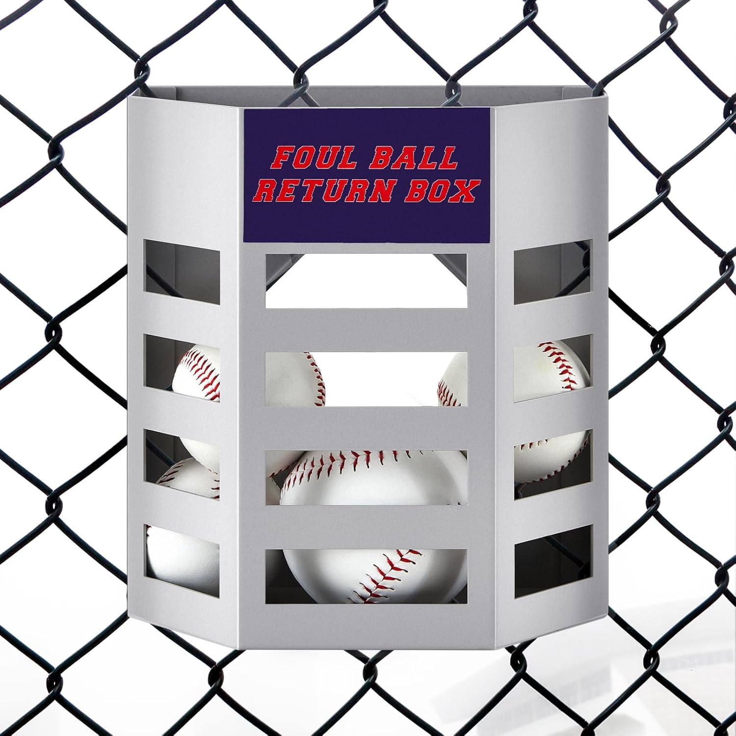1 Pcs Baseball Foul Ball Return Box for Chain Link Fence, Softball Field Ball Retrieval Station, Metal Training Equipment for Batting Practice, Outdoor Dugout Accessory 9.8 x 4.9 x 8.8 Inch