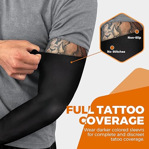 Miniatura 4 de AURUZA 5 Pairs Arm Sleeves for Men Women, Compression Tattoo Sleeve Cover Up for Basketball Volleyball UV Sun Protection