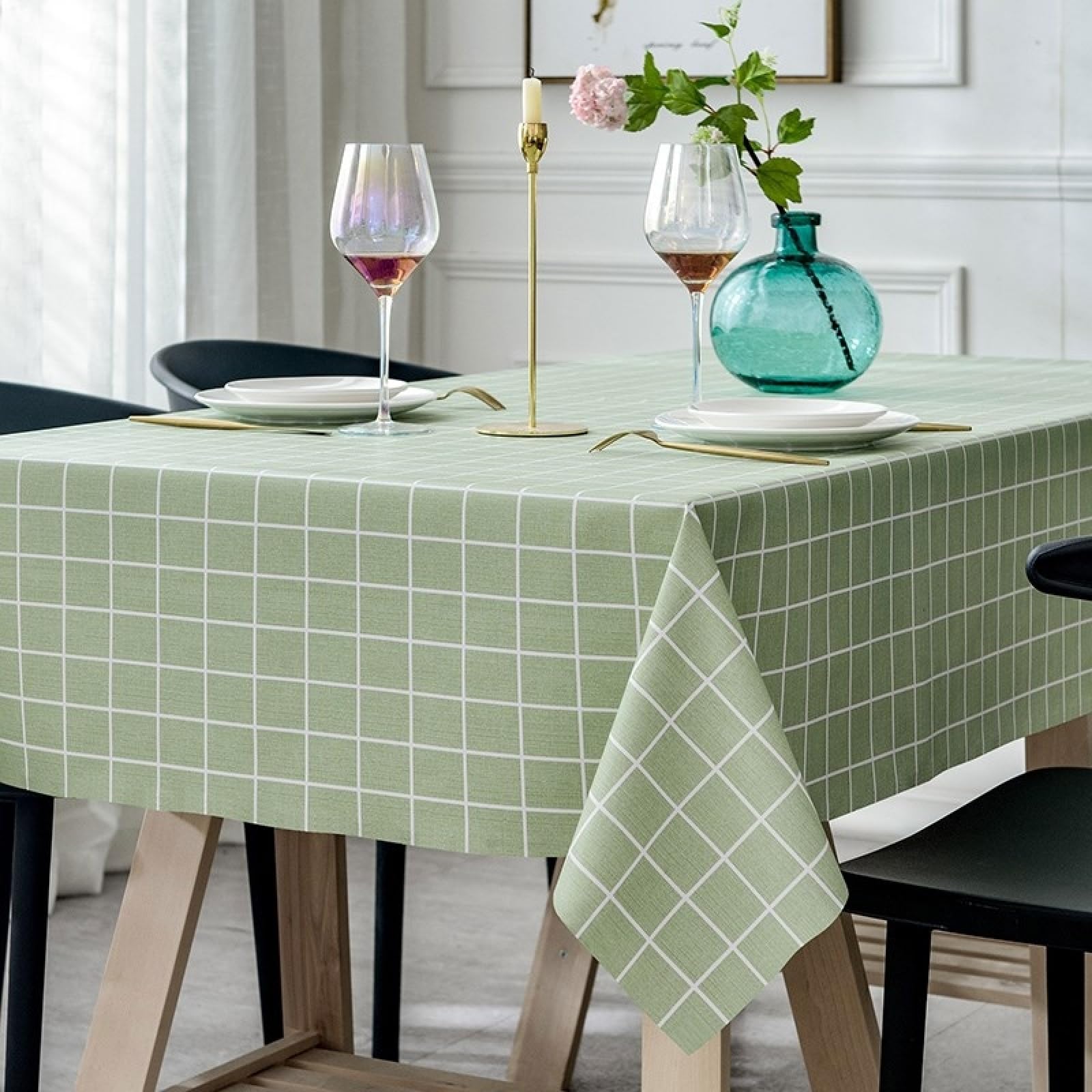 Manteles Mesa Antimanchas Impermeable Resistente Al Desgaste Duradero Nórdico o para Cocina Comedor Verde Claro 140 × 220cm