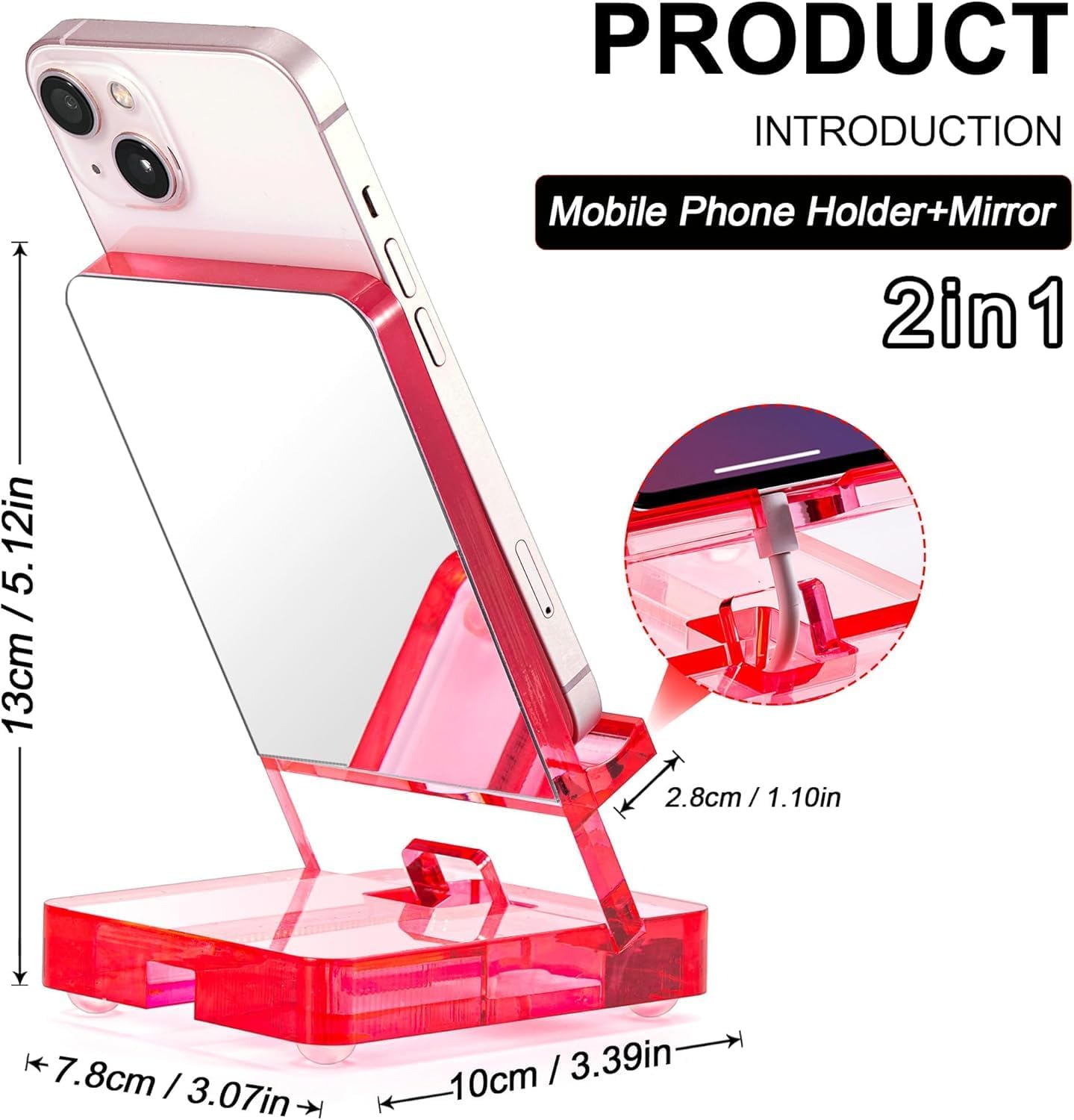Cell Phone Stand Acrylic Cell Phone Holder Desk Phone Stand Mobile Phone Stand with mirro (Pink)