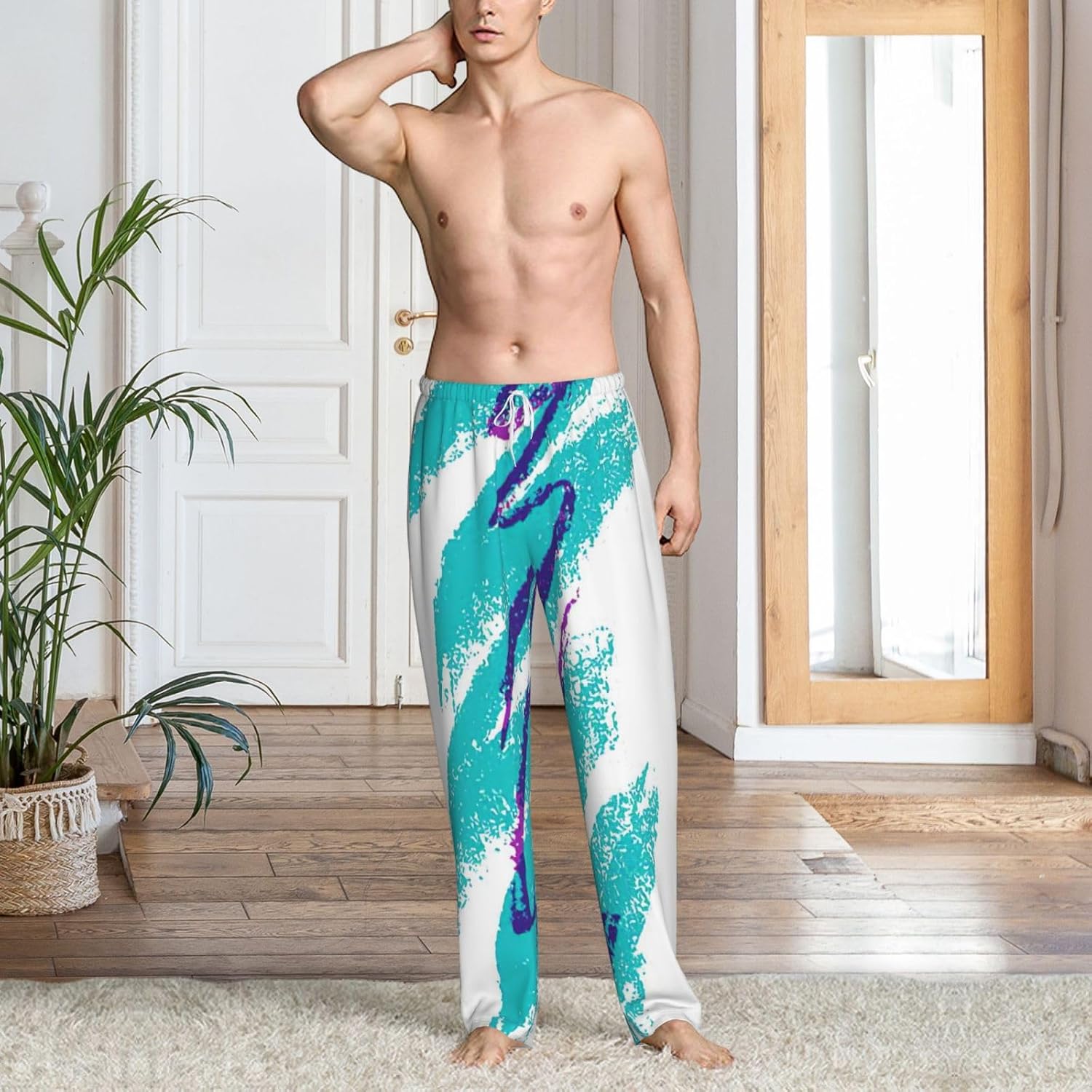 90's Cup Design print Mens Sleepwear Pajamas Pants with Pockets Soft Sleep Lounge Bottoms Sleep Pj Bottoms for Men