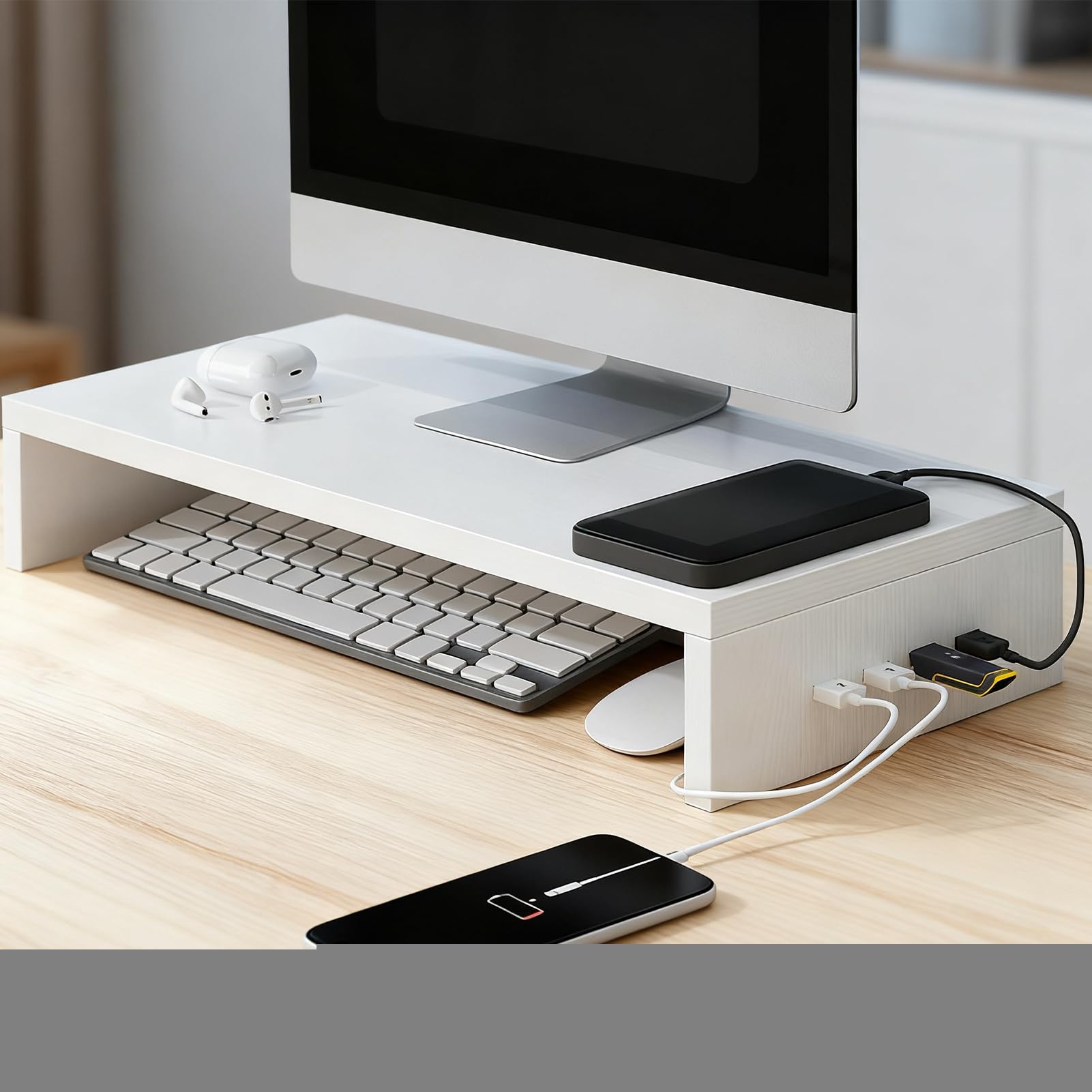 Ergonomiczny organizer na biurko, na ekran laptopa z 4 portami USB