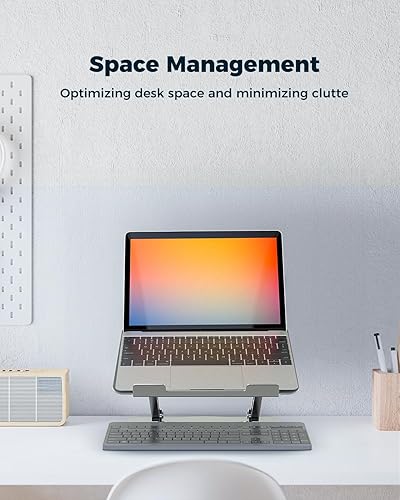 Miniatura 9 de Soporte ajustable para computadora de escritorio - Elevador portátil para laptop con base giratoria, soporte plegable de aluminio para computadora