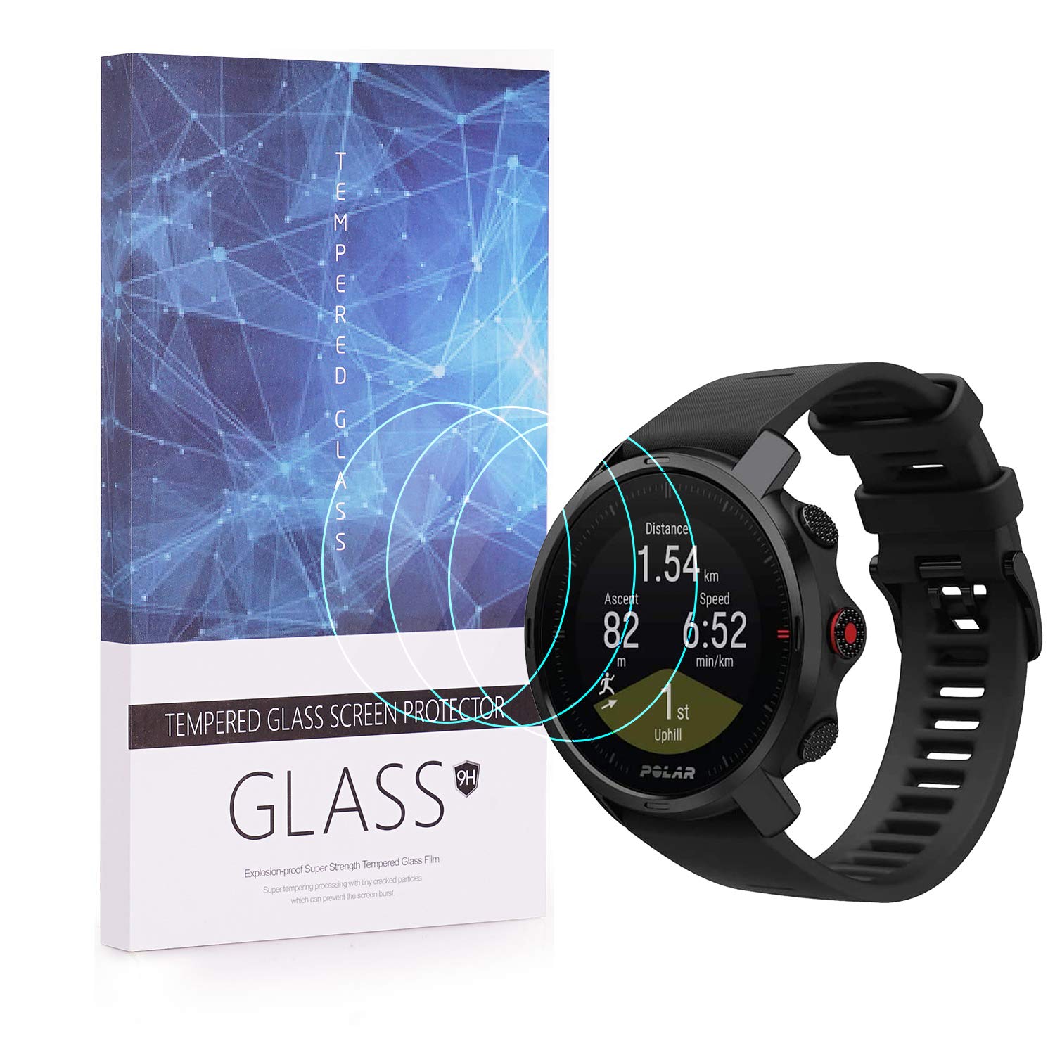 Huafly 3-Pack Screen Protector for Polar Grit X Watch Full Coverage 2.5D 9H Hardness Tempered Glass Film Scratch Resistant