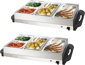2-in-1 Elektrische Warmhalteplatte Mit 3 Schalen - Edelstahl Buffetwärmer 40-80°C