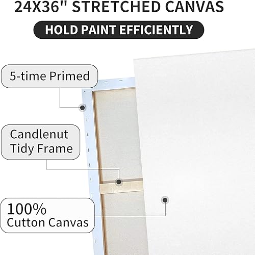 Miniatura 10 de Lienzo grande para pintura, paquete de 2 lienzos preestirados de 30 x 40 pulgadas, imprimados cinco veces 100% algodón, suministros de arte para