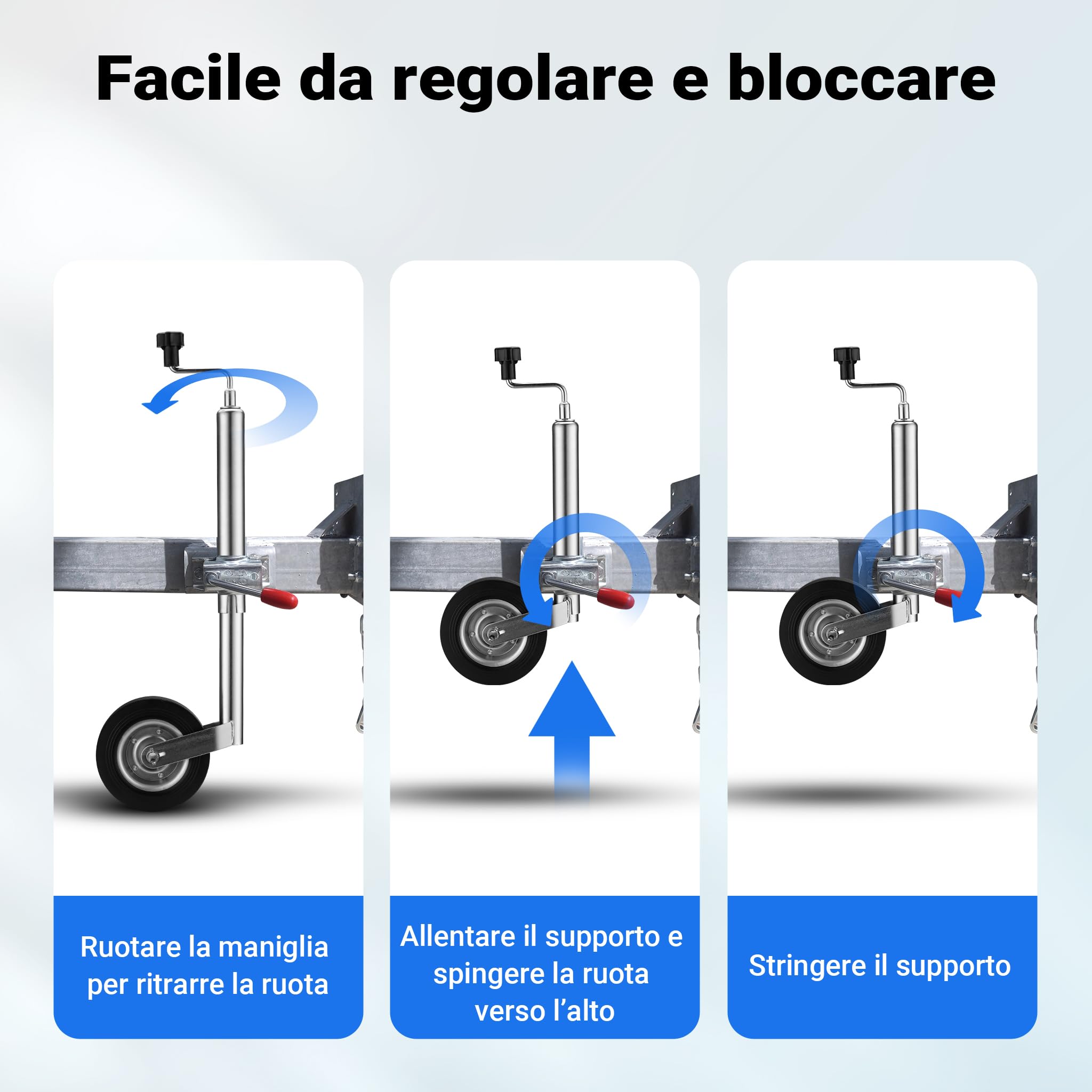 Wiltec Servotimone con ruota 362 kg Ruotino per carrello appendice rimorchio roulotte