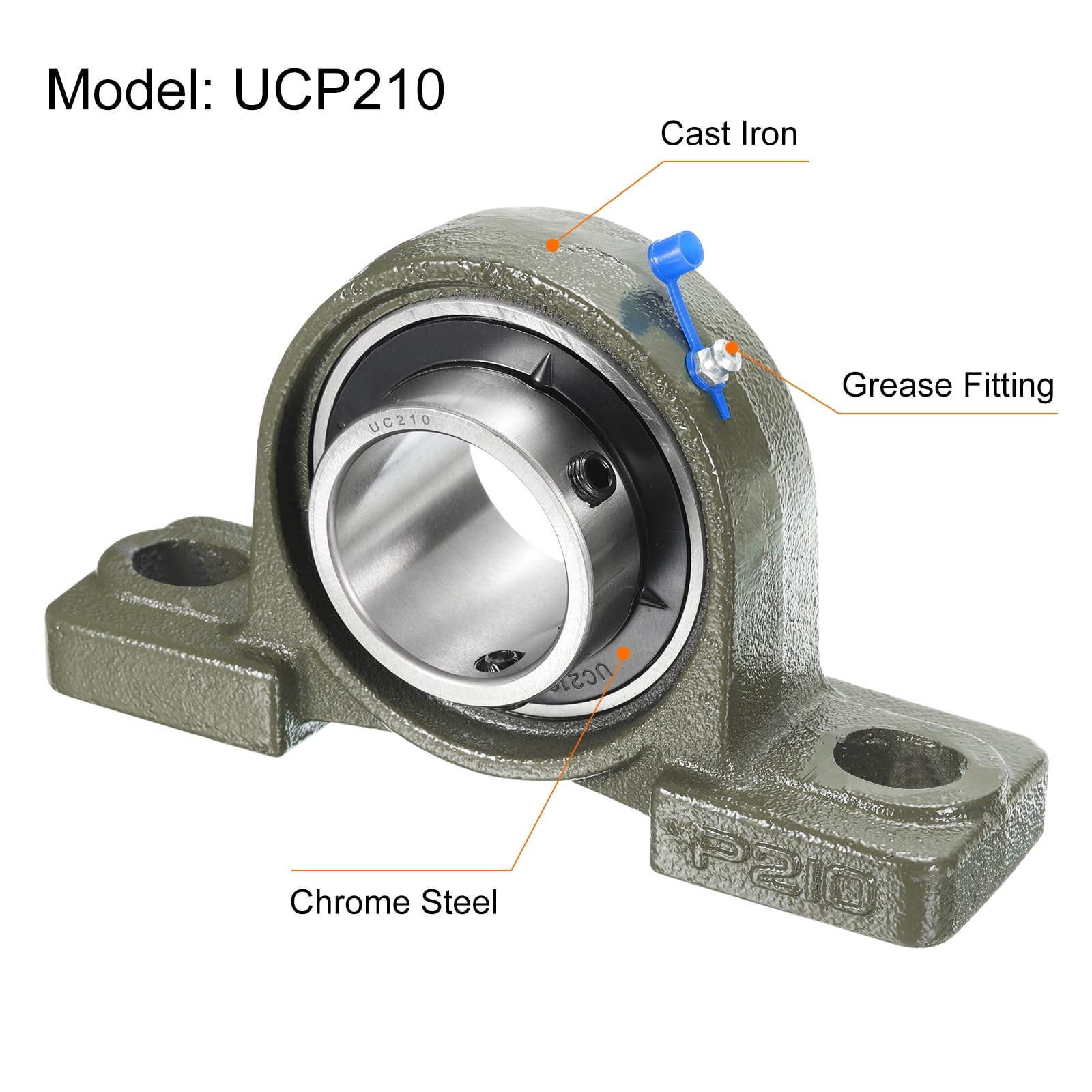 QUARKZMAN 2 Pz Cuscinetti a Sfera UCP210 con Supporto a Cuscino Diametro Interno 50mm Auto-Allineanti, Base in Ghisa Massiccia Montati Cuscinetti in Acciaio al Cromo