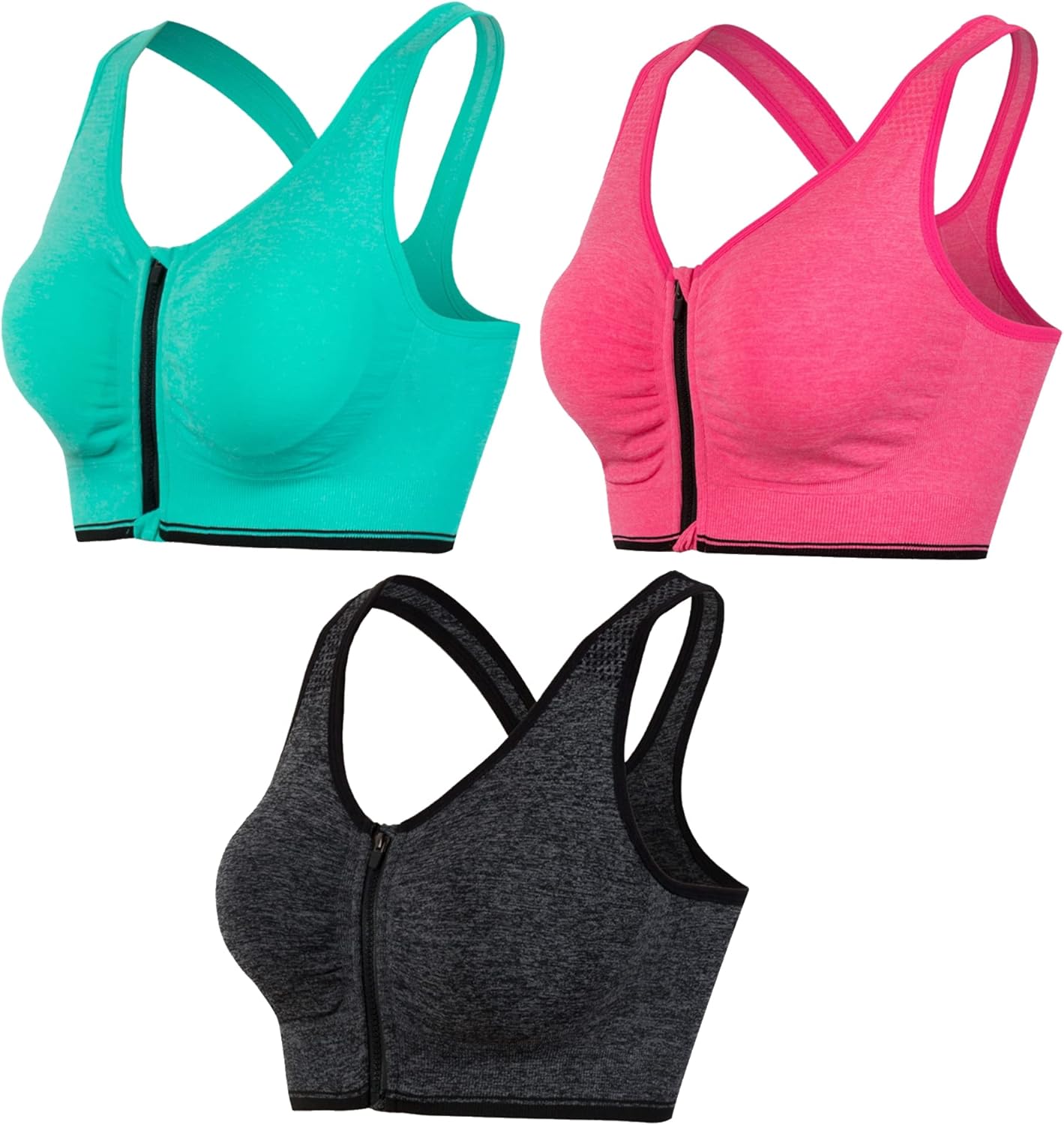 Hiking Gril Women's Zip Front Sports Bra Wireless Post-Surgery Yoga Bras