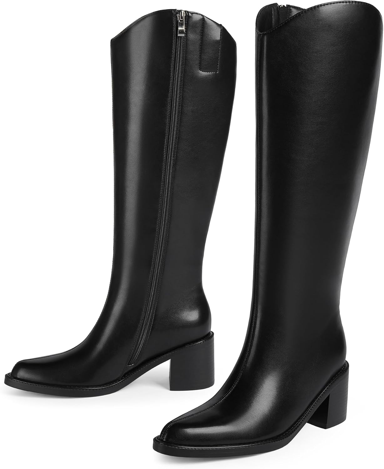 Modatope Women's Knee High Boots Pointed Toe Chunky Block Heel Tall Boots with Side Zipper Long Boot - Image 5