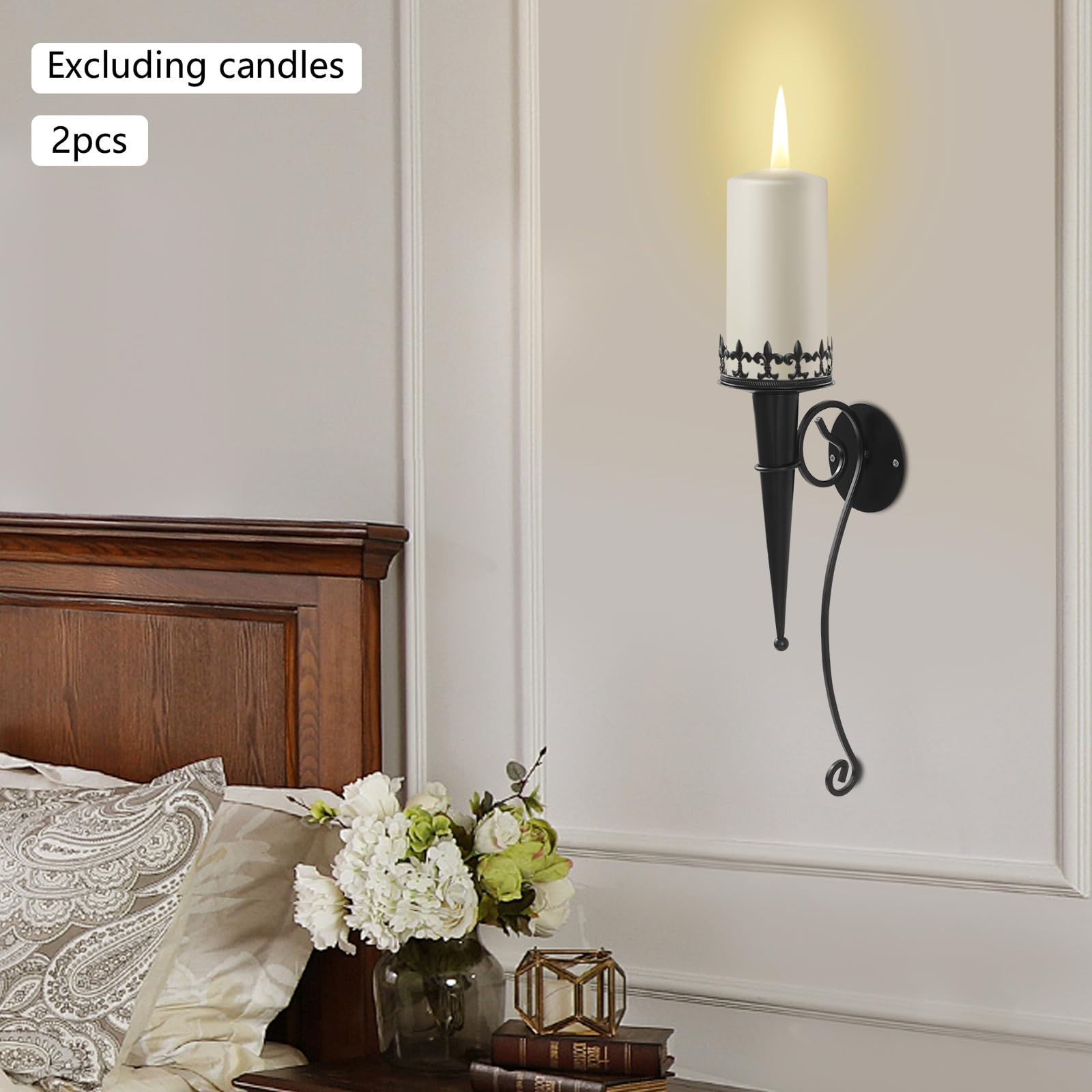 Wall Mounted Candle Holder Set (2 Stück) - Mid-Century Eisen Fackel Design, schafft eine romantische Atmosphäre, geeignet für Hochzeit Dekorationen, Urlaub Parteien, Terrasse