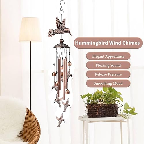Vista 4 de Hummingbird Wind Chimes for Outside, Decorative Wind Chime Hummingbird Gifts for Women/Mom/Grandma, Memorial Windchimes Outdoors with S Hook for
