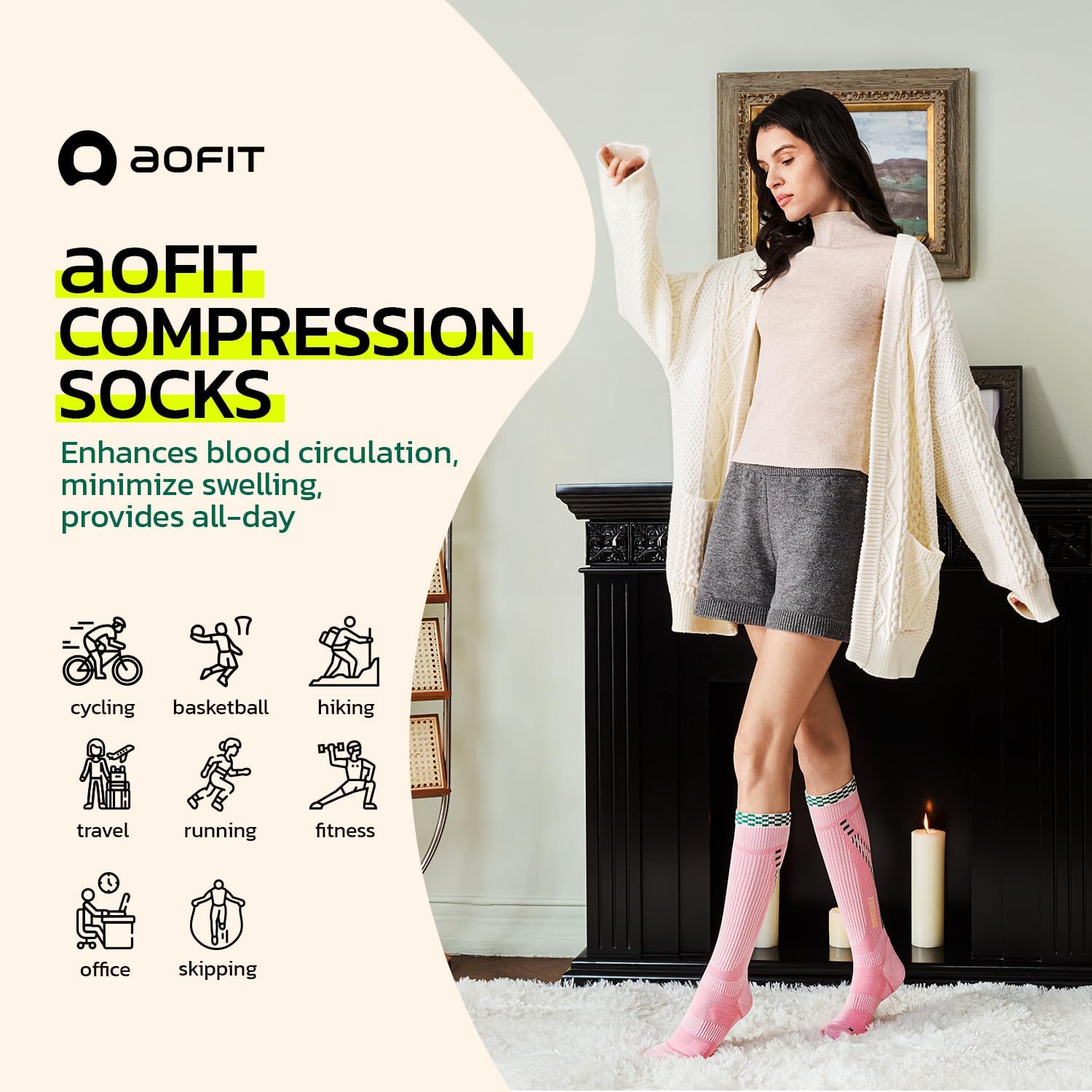 aoFIT Graduated Compression Socks for Women Travel Flight Nurses Dr Scholls Airplane 15-20 mmhg