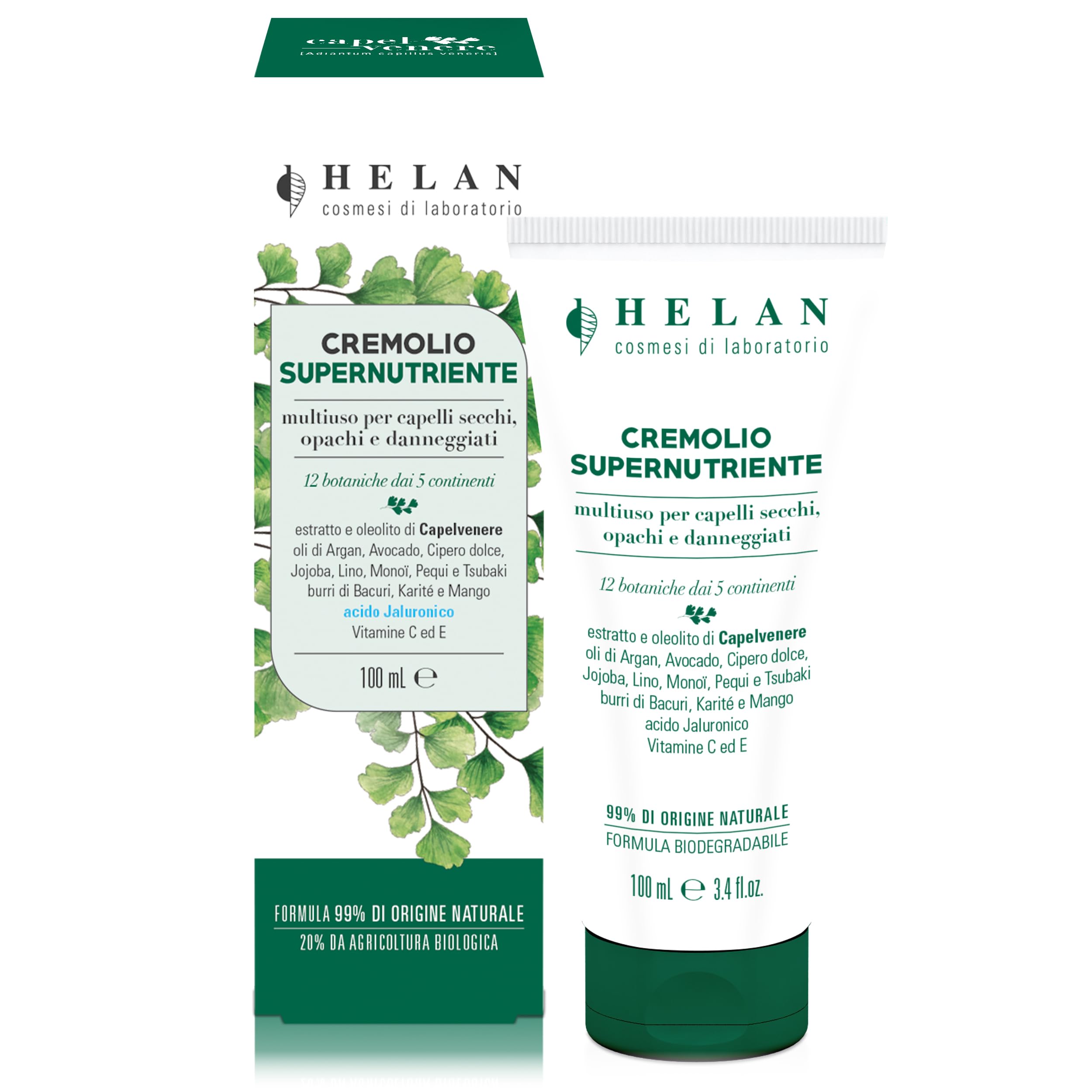 Helan Capelvenere - Super-Nourishing Cremolio for Dry, Dull and Damaged Hair, Nourishes and Brightens with Olea Mundi Complex and Argan - Nourishing Protection, Made in Italy, 100 ml