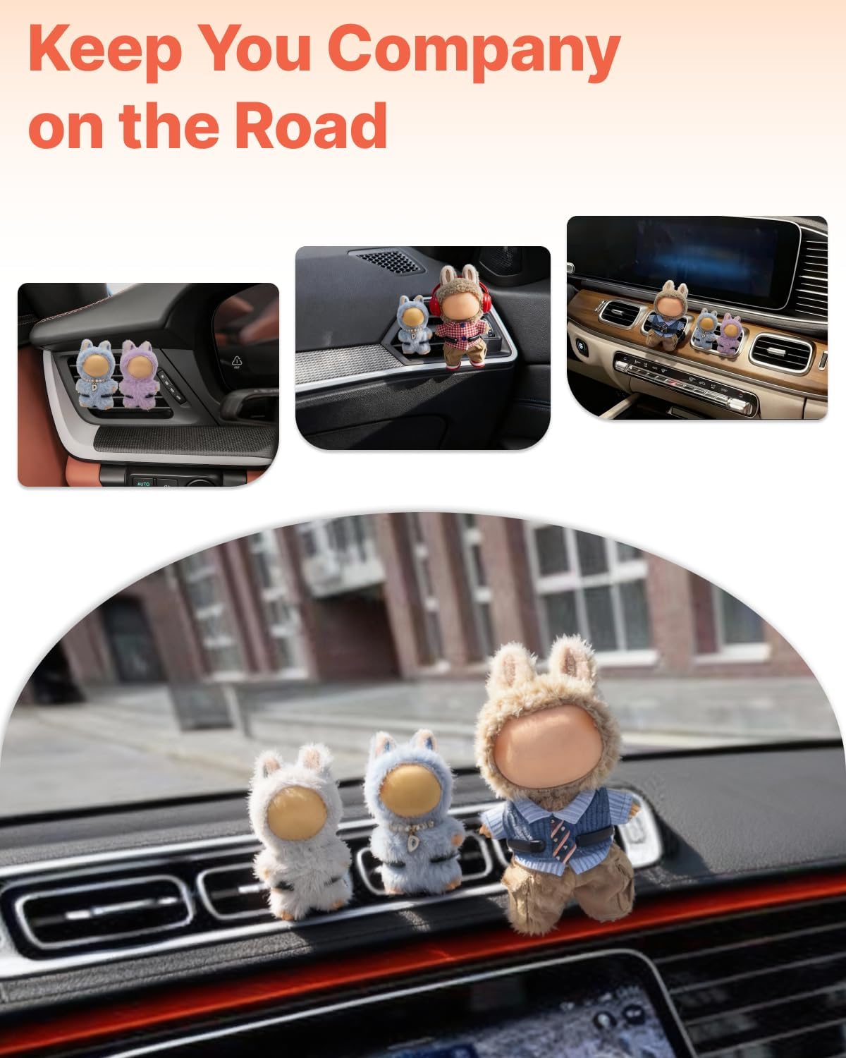 3Pcs 3D Printed Car Air Vent Stands for Labubu Big into Energy, Have a Seat, COCA-COLA Series, Black Display Mount for 6.7-inch Dolls with 2.17-inch Wide Clip, Cute Car Interior Accessories